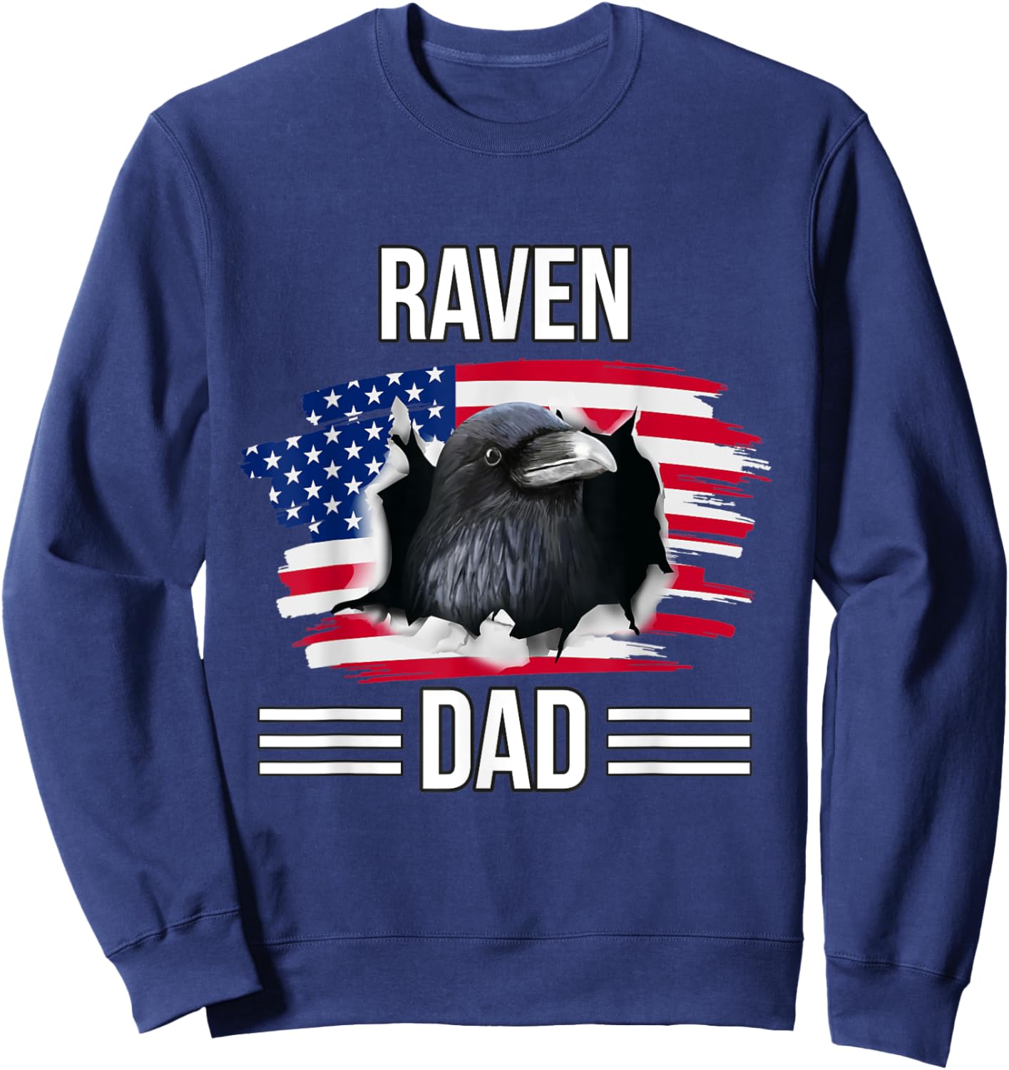 Bird US Flag 4th Of July Father's Day Raven Dad Sweatshirt - Sweatshirt | Navy