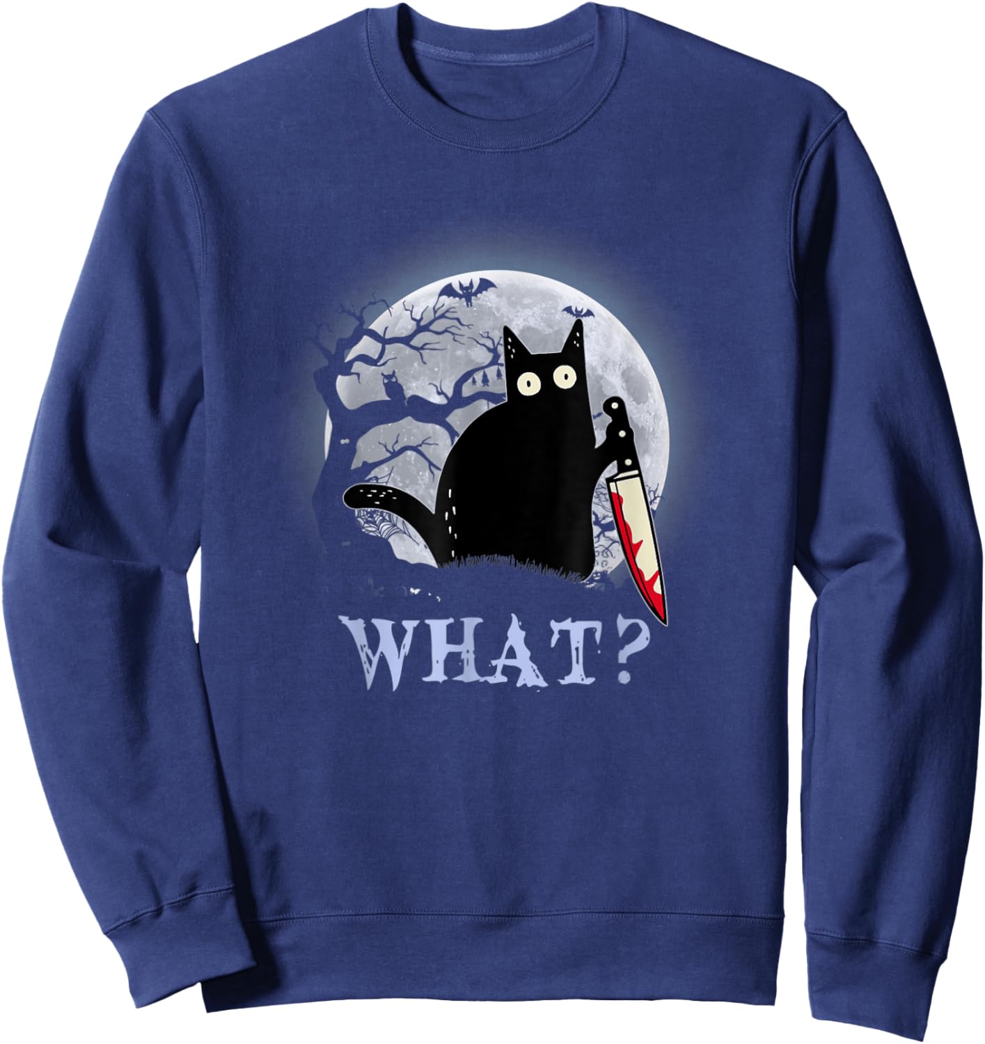 Halloween dark night morderous moon cat with knife Men Women Sweatshirt - Sweatshirt | Navy