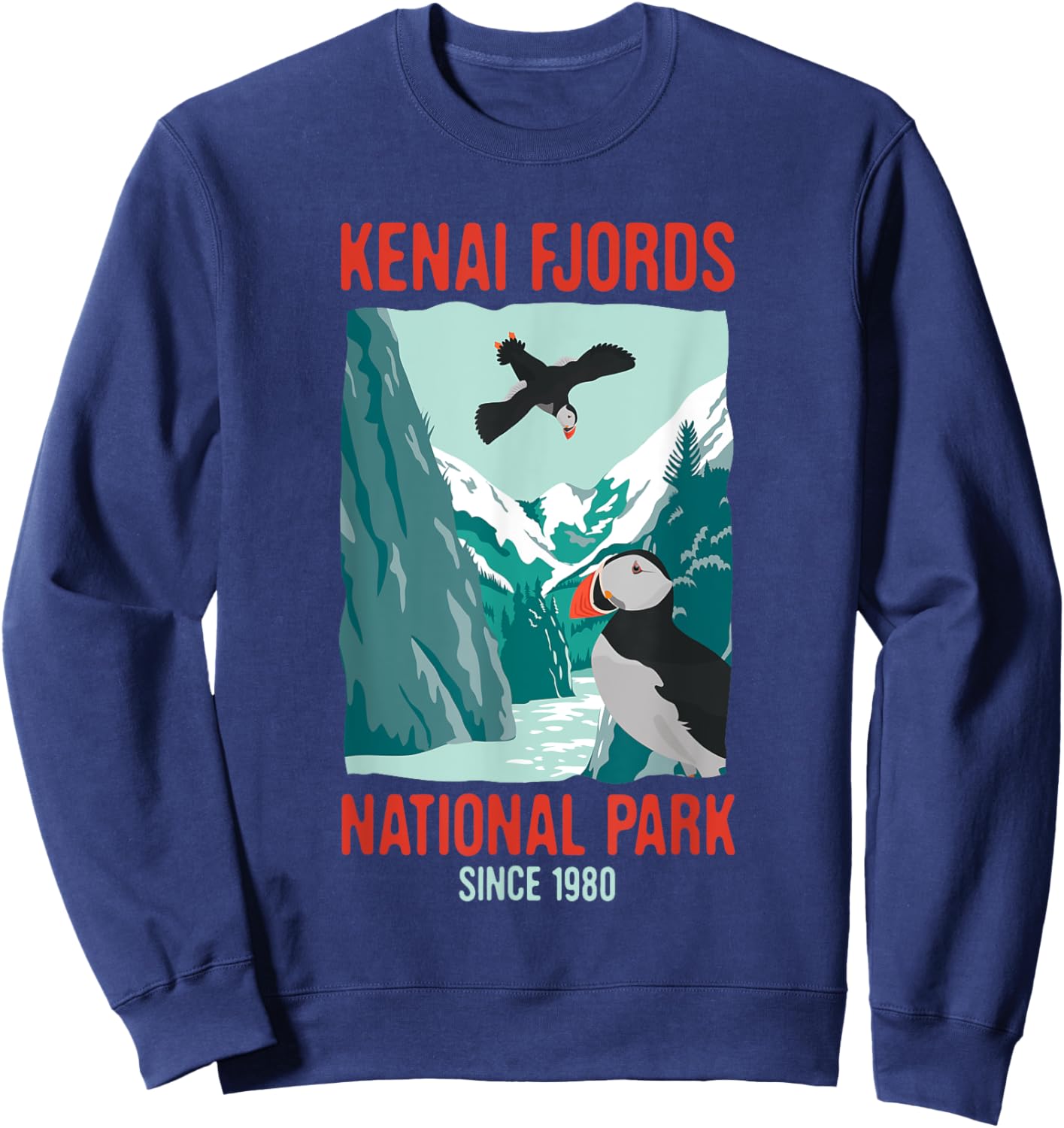 Kenai Fjords US National Park Puffin Bird Alaska Gift Sweatshirt - Sweatshirt | Navy