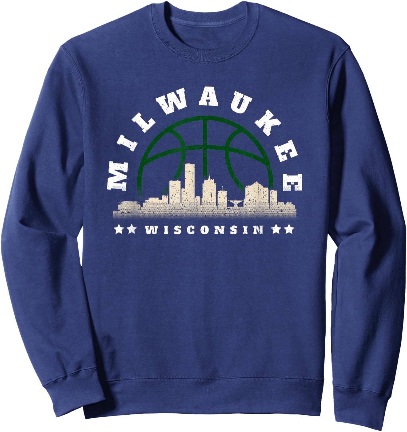 Milwaukee Wisconsin Vintage Basketball Cityscape Sweatshirt - Sweatshirt | Navy