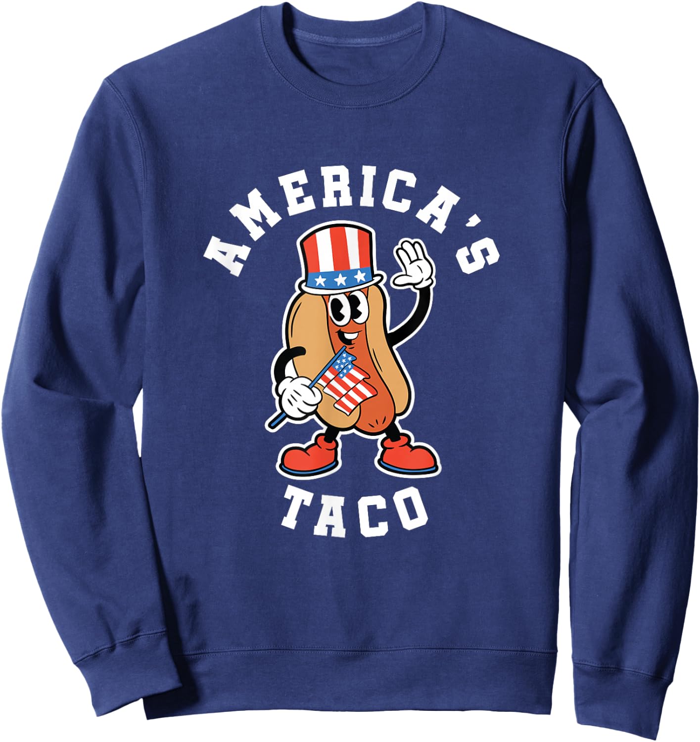 Funny 4th of July America's Taco Patriotic Hot Dog American Sweatshirt - Sweatshirt | Navy