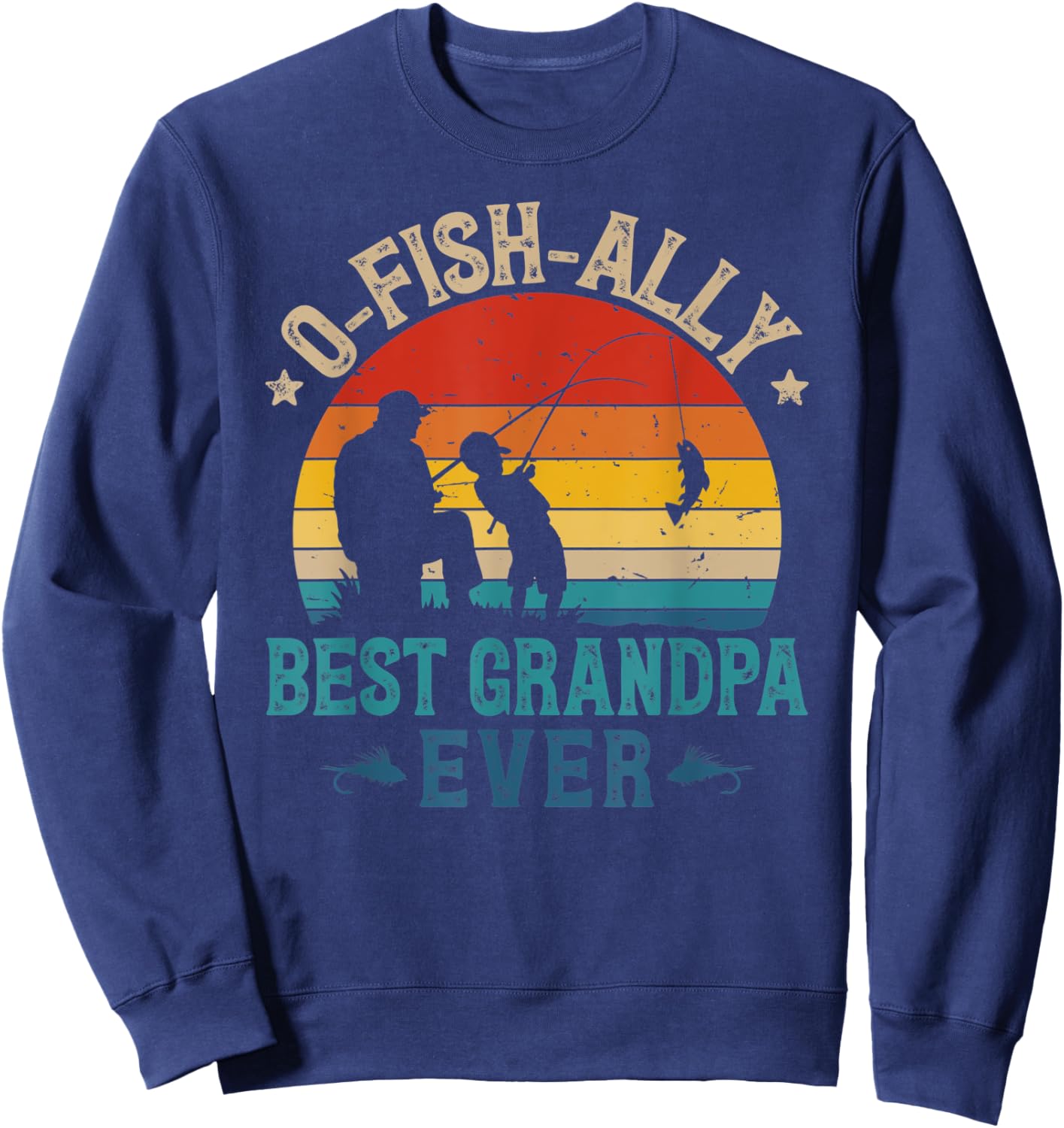 Vintage Fishing Best Grandpa Ever Ofishally Sunset Fisherman Sweatshirt - Sweatshirt | Navy