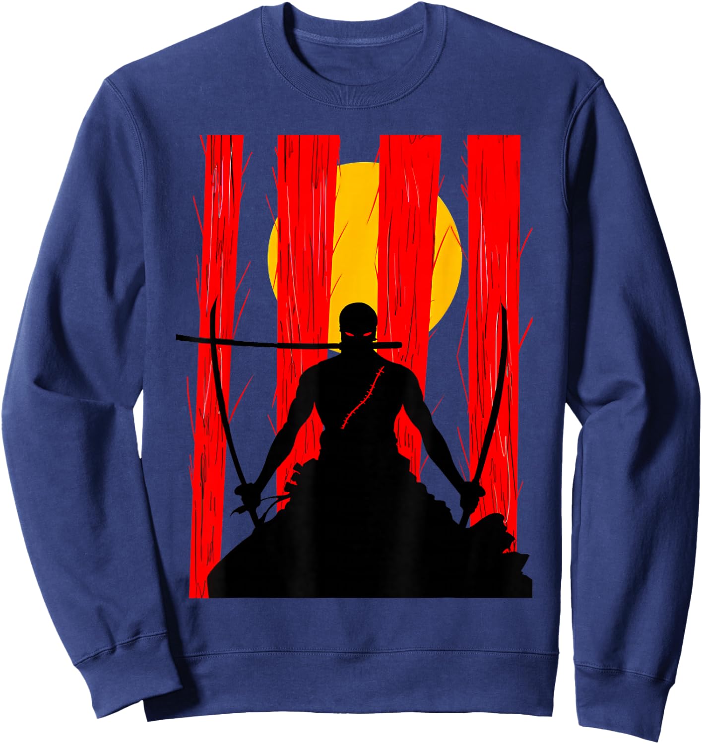 Japanese Retro Art Zoro Anime Graphic Sweatshirt - Sweatshirt | Navy