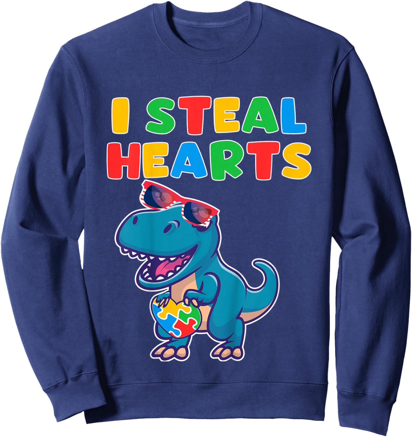 Kids Autism Awareness Dino Autistic Toddler Boys Cute Dinosaur Sweatshirt - Sweatshirt | Navy