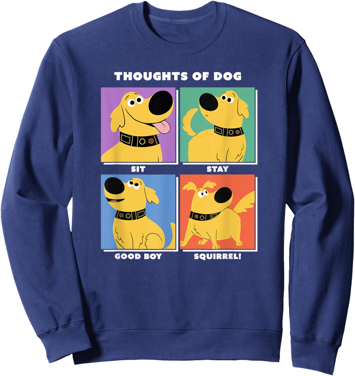 Disney Pixar Up Dug Thoughts of Dog Expressions Box Up Small Sweatshirt - Sweatshirt | Navy