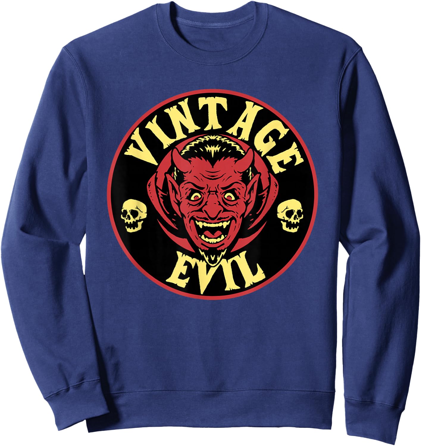 Vintage Evil Retro Halloween Horror Punk Rock Devil Sweatshirt - Sweatshirt | Navy
