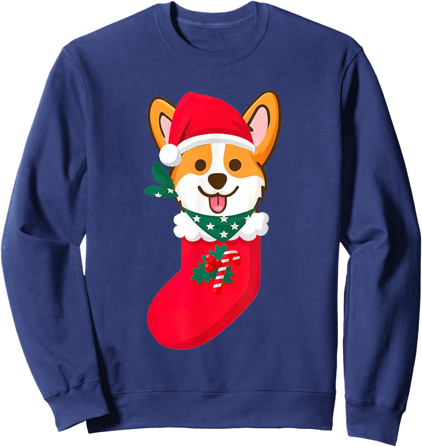 Cute Christmas Corgi Surprise Sift In The Sock Corgi Xmas Sweatshirt - Sweatshirt | Navy