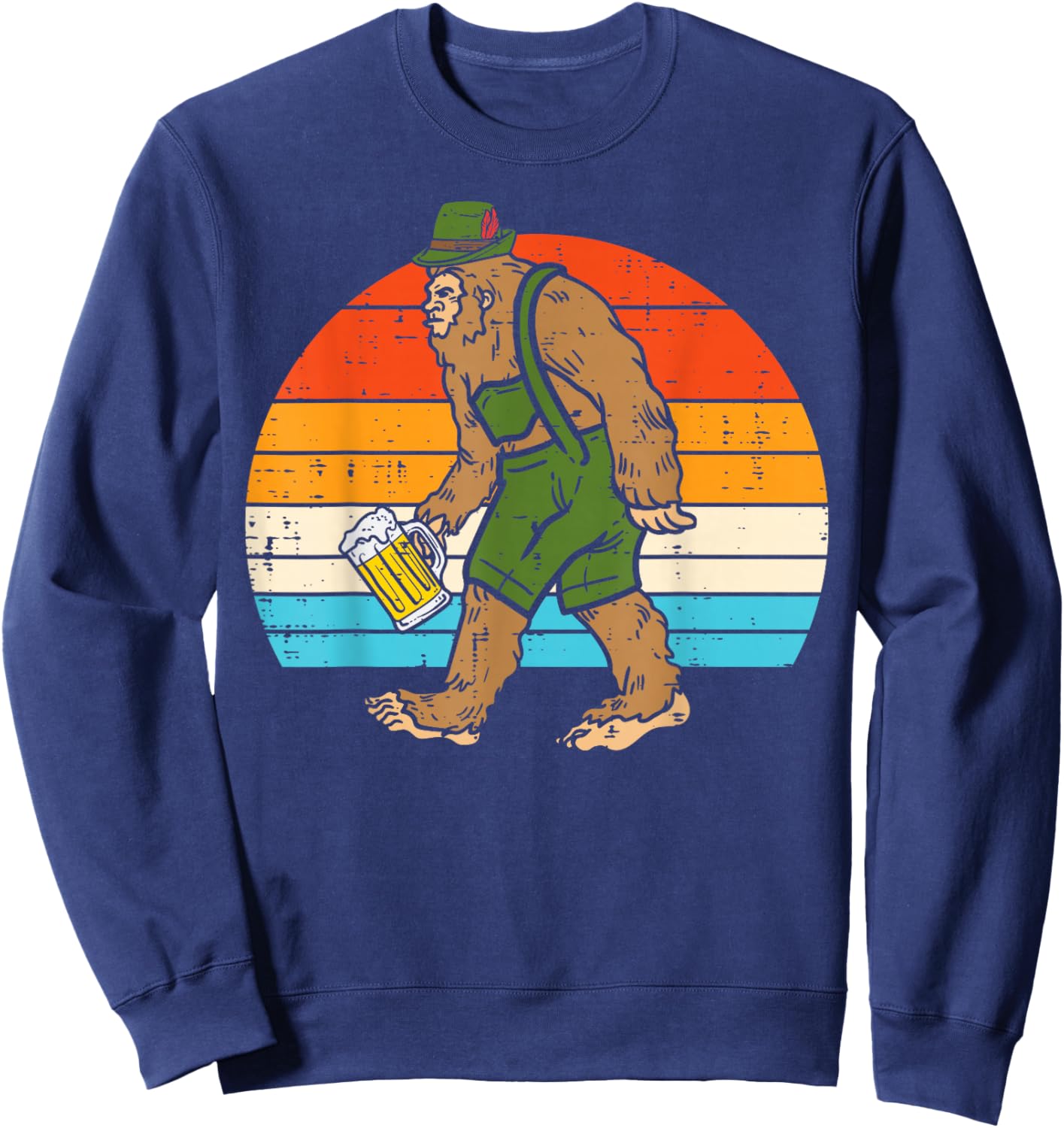 Bavarian Bigfoot Lederhosen Retro Sasquatch Oktoberfest Men Sweatshirt - Sweatshirt | Navy