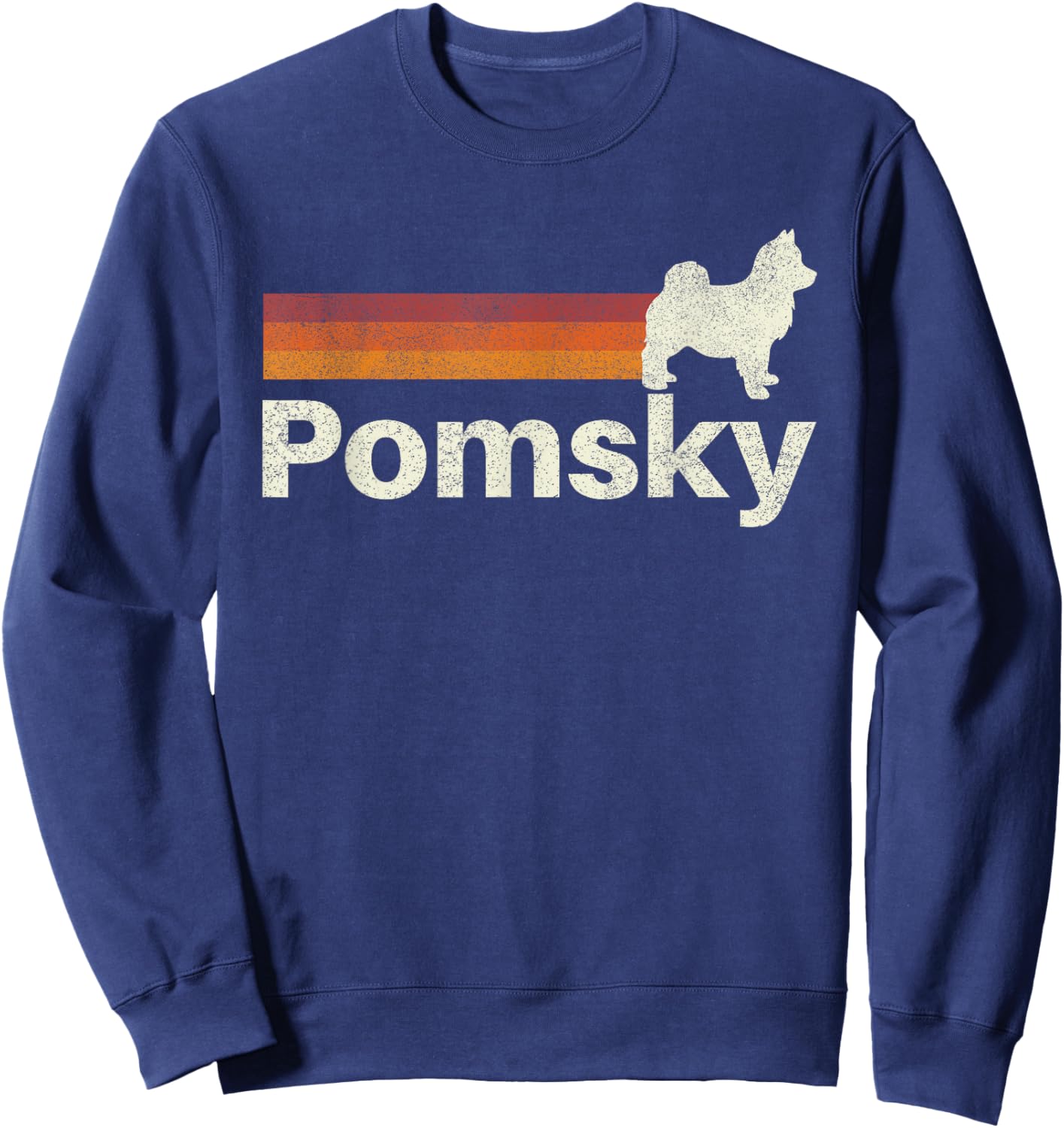 Vintage Pomsky Retro Mom Dad Dog Women Girls Kids Sweatshirt - Sweatshirt | Navy