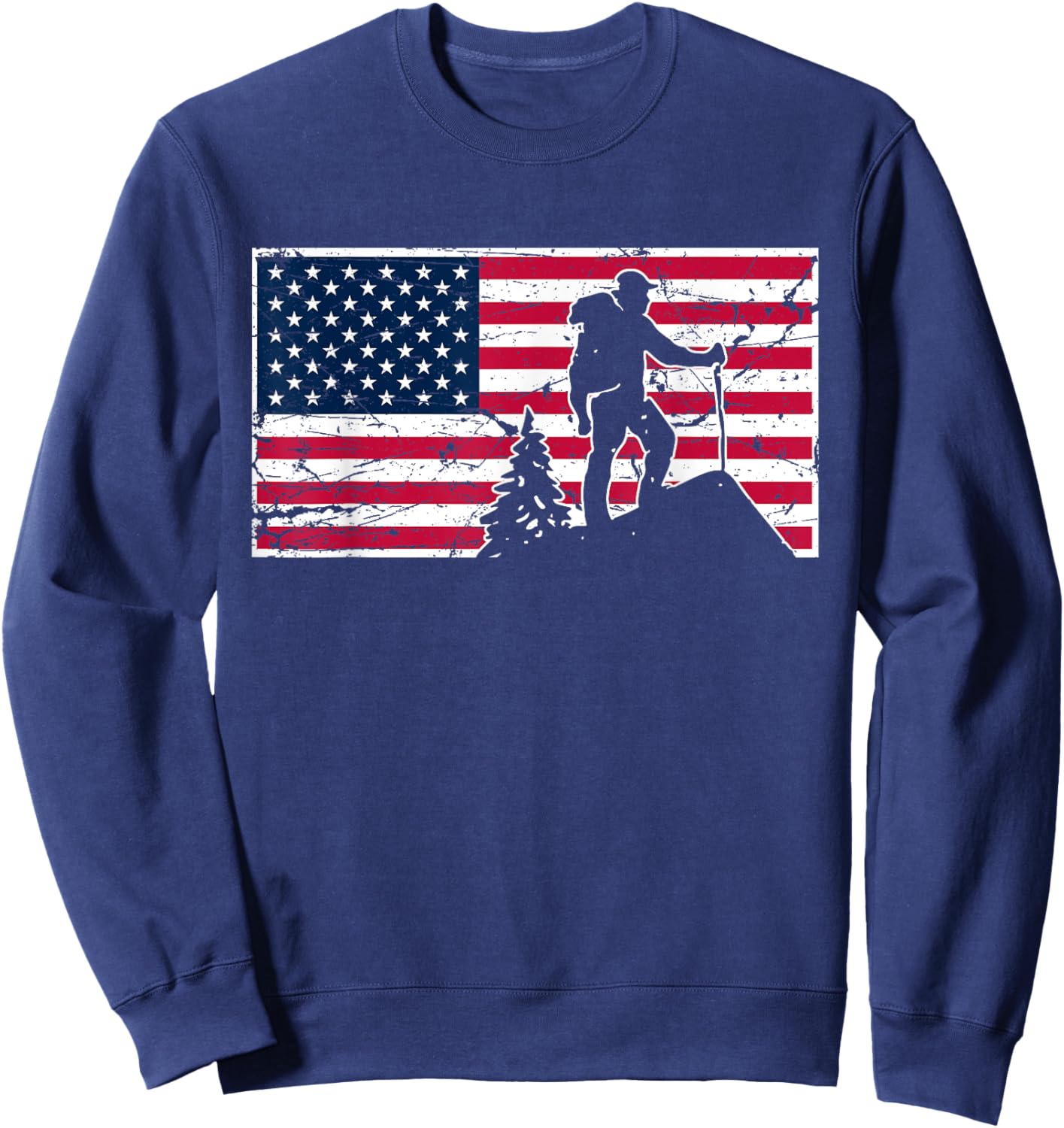 Hiking American Flag 2023 July 4th Design For Hikers Sweatshirt - Sweatshirt | Navy