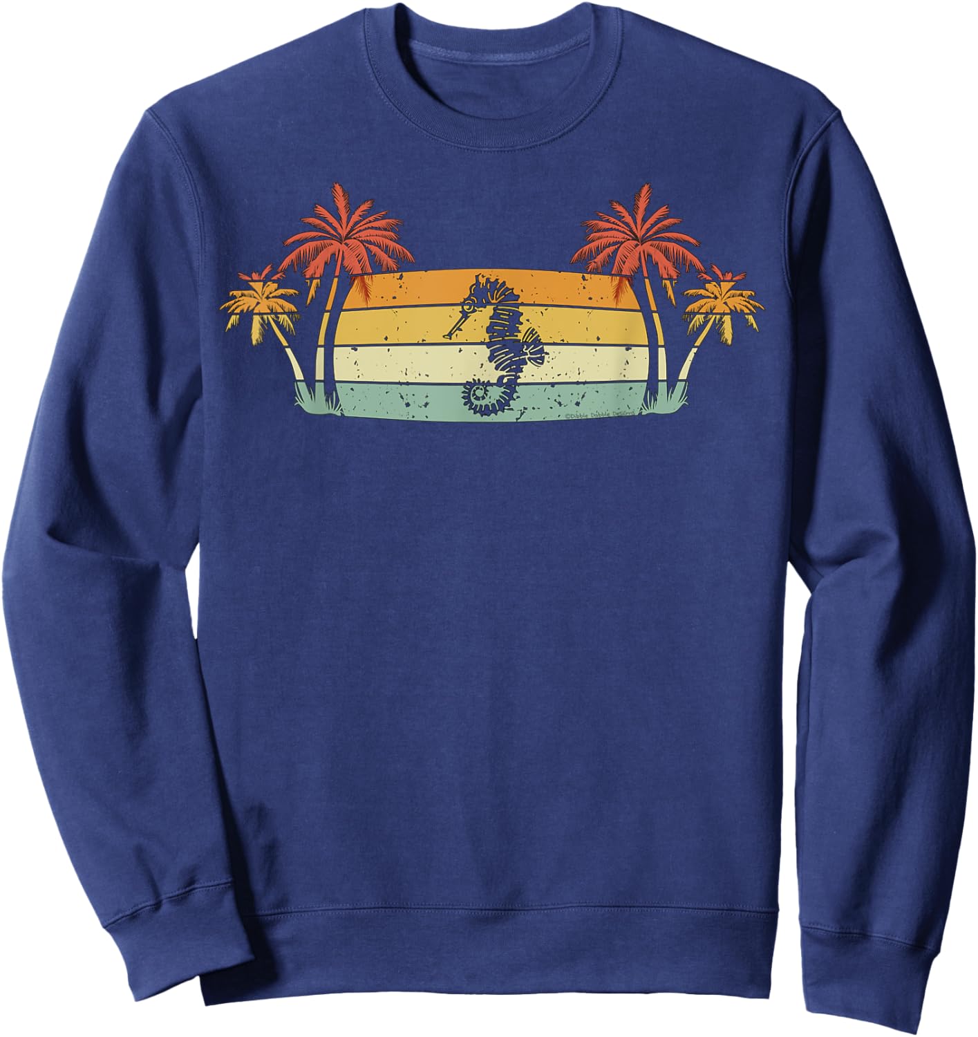 Tropical Palm Trees with Seahorse - Beach Vacation Women Kids Sweatshirt - Sweatshirt | Navy