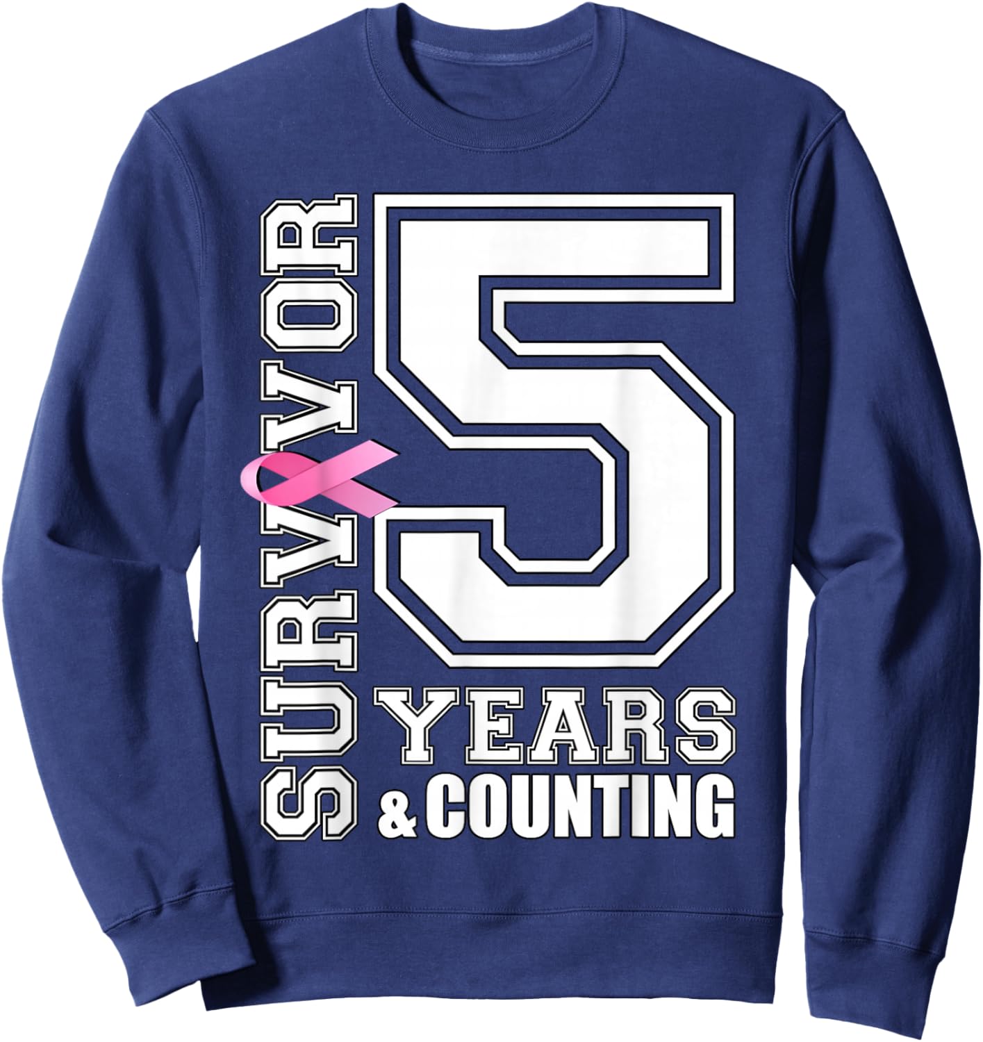 5 Years Breast Cancer Survivor Pink Ribbon Gifts Sweatshirt - Sweatshirt | Navy