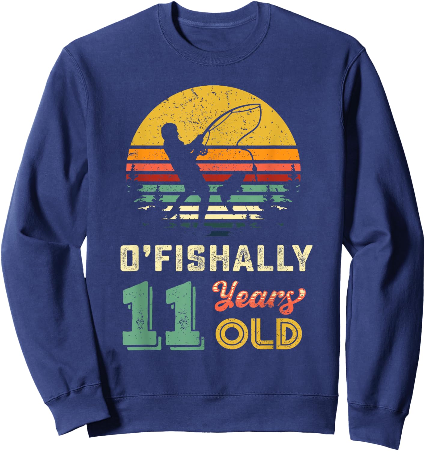 Ofishally 11 Year Old Fishing 11th Birthday Party Fisher Boy Sweatshirt - Sweatshirt | Navy