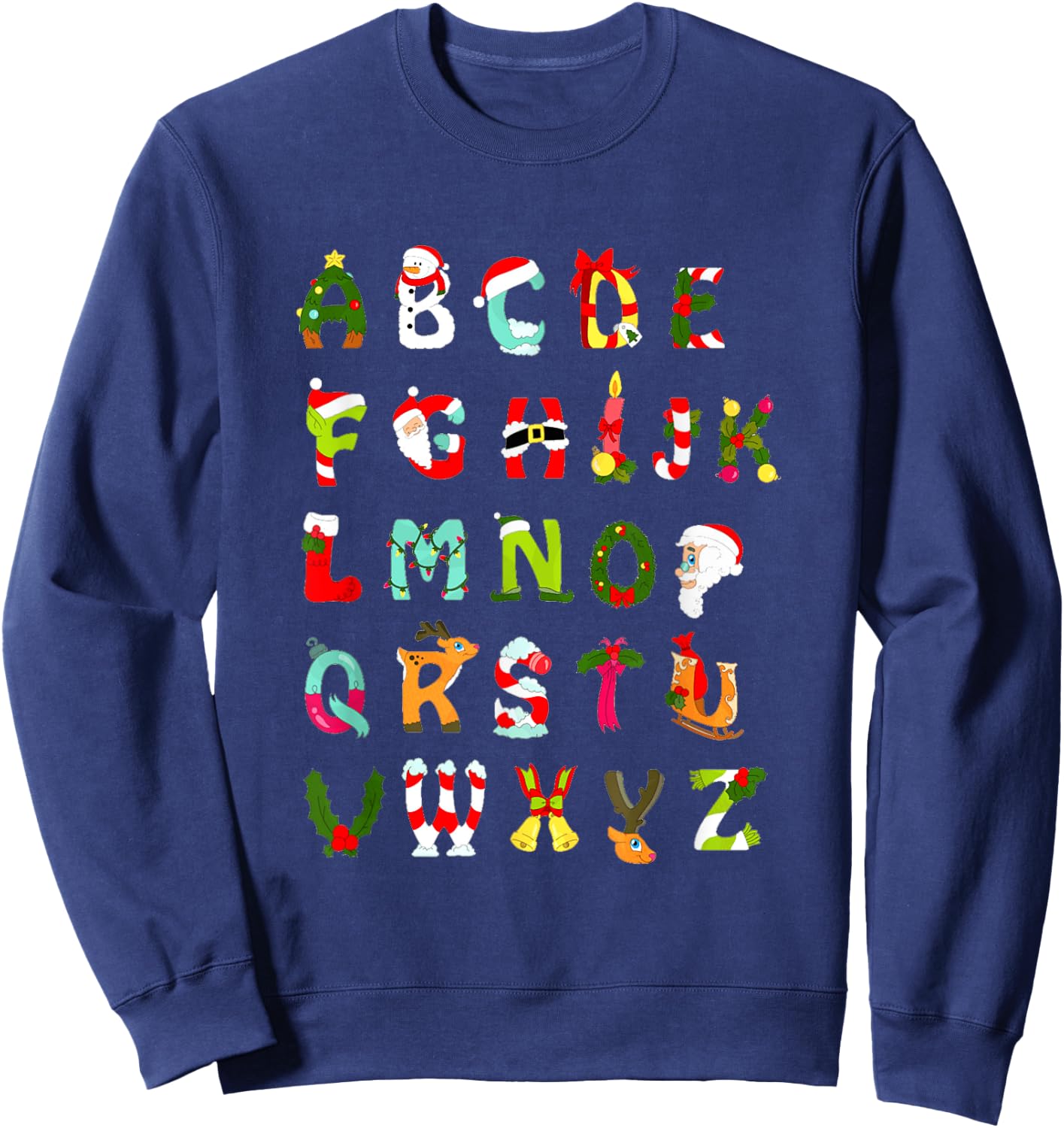 Christmas Alphabet ABC Cute Xmas Prek Teacher Men Women Sweatshirt - Sweatshirt | Navy