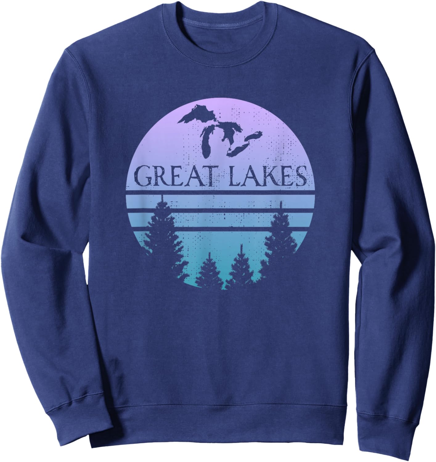 Great Lakes of Michigan Lakes Silhouette Trees Sweatshirt - Sweatshirt | Navy