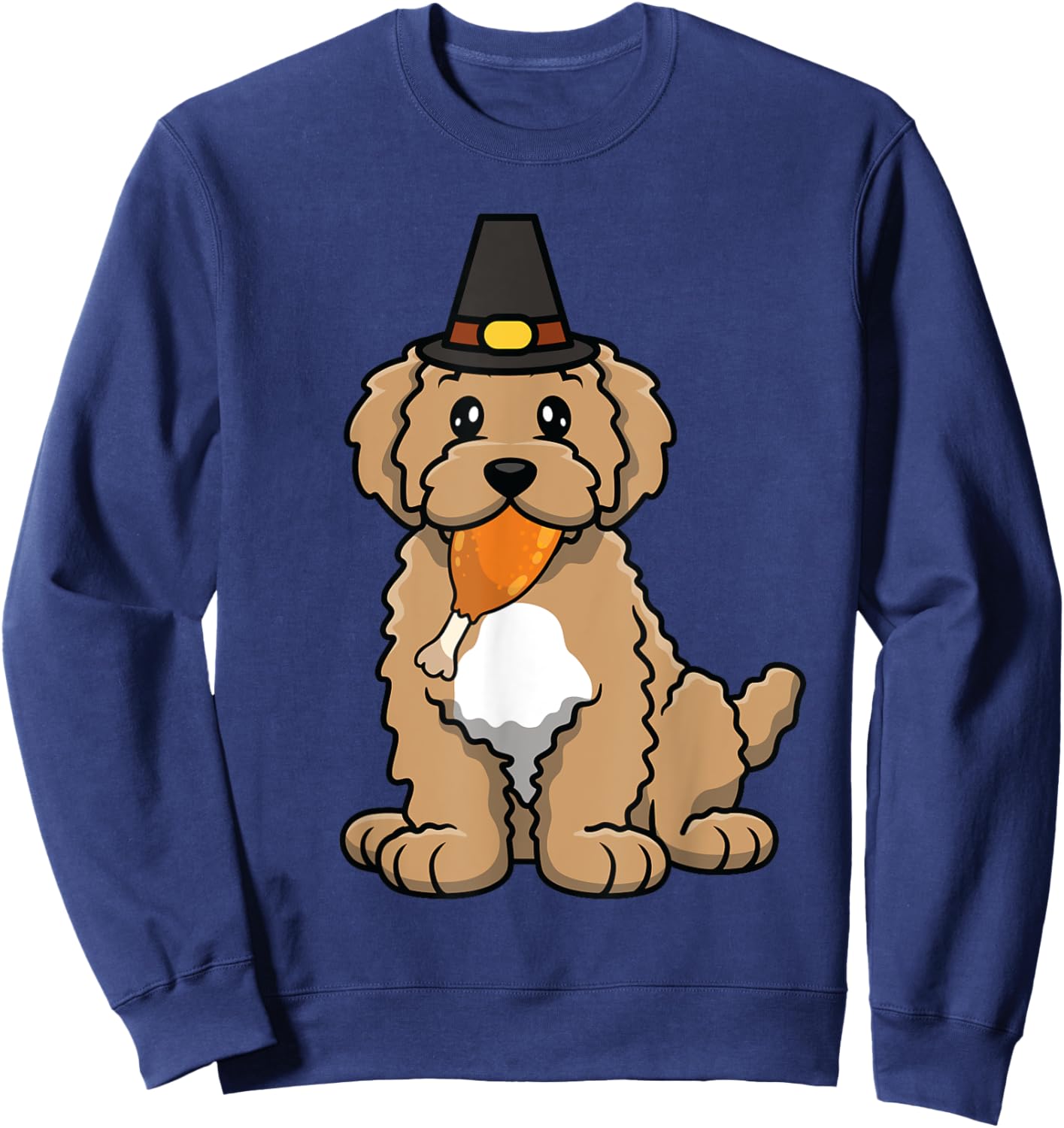 Poodle Eating Turkey Leg Thanksgiving Day Dog Puppy Fall Men Women Girls Kids Sweatshirt - Sweatshirt | Navy