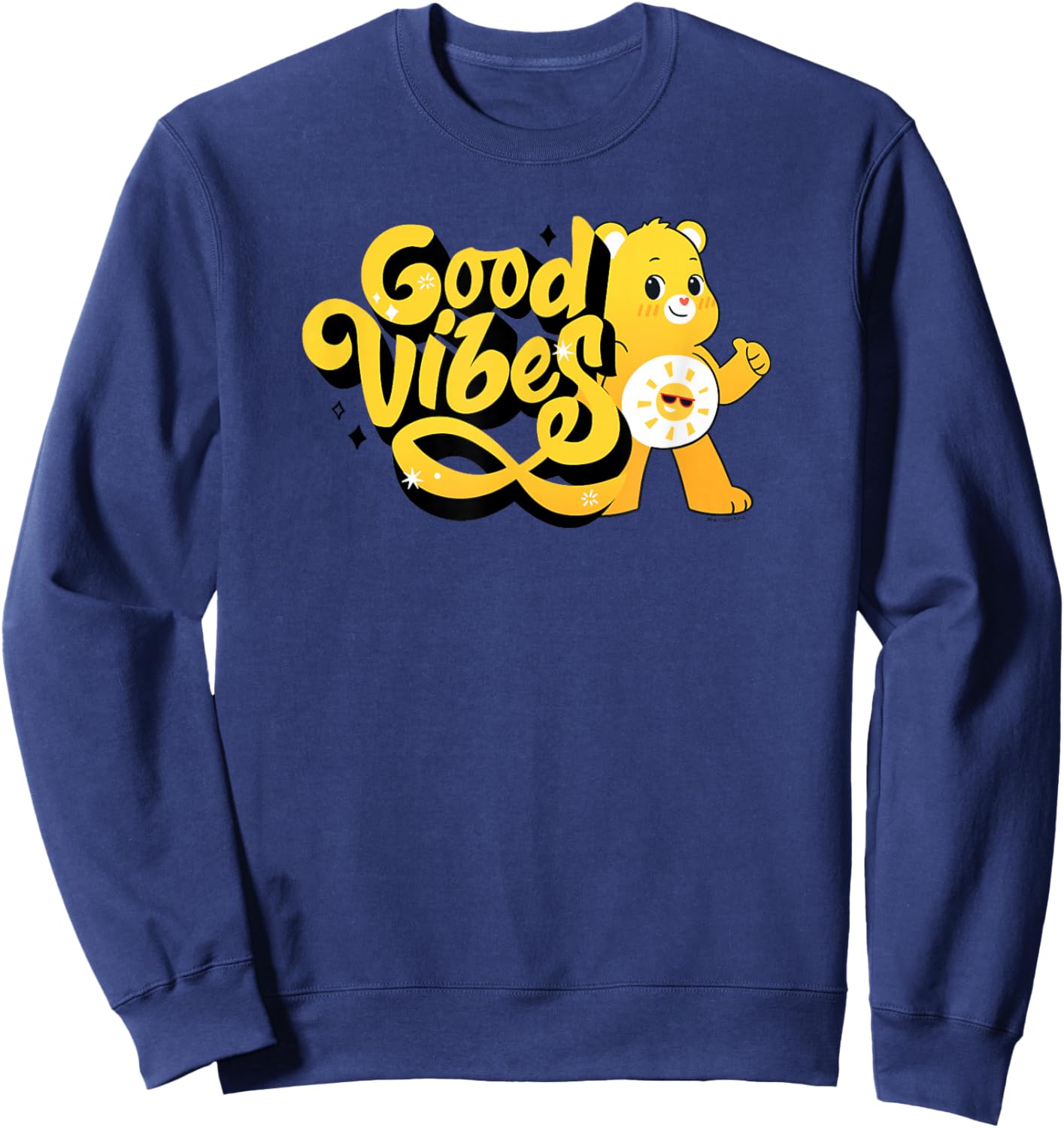 Care Bears Funshine Bear Vintage Sunshine Good Vibes Logo Sweatshirt - Sweatshirt | Navy