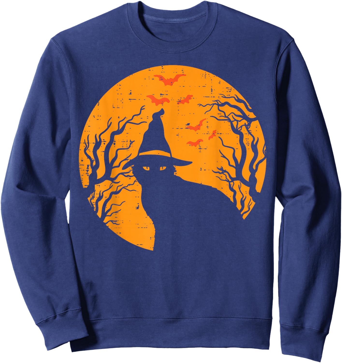 Black Cat WItch Full Moon Vintage Halloween Men Women Kids Sweatshirt - Sweatshirt | Navy