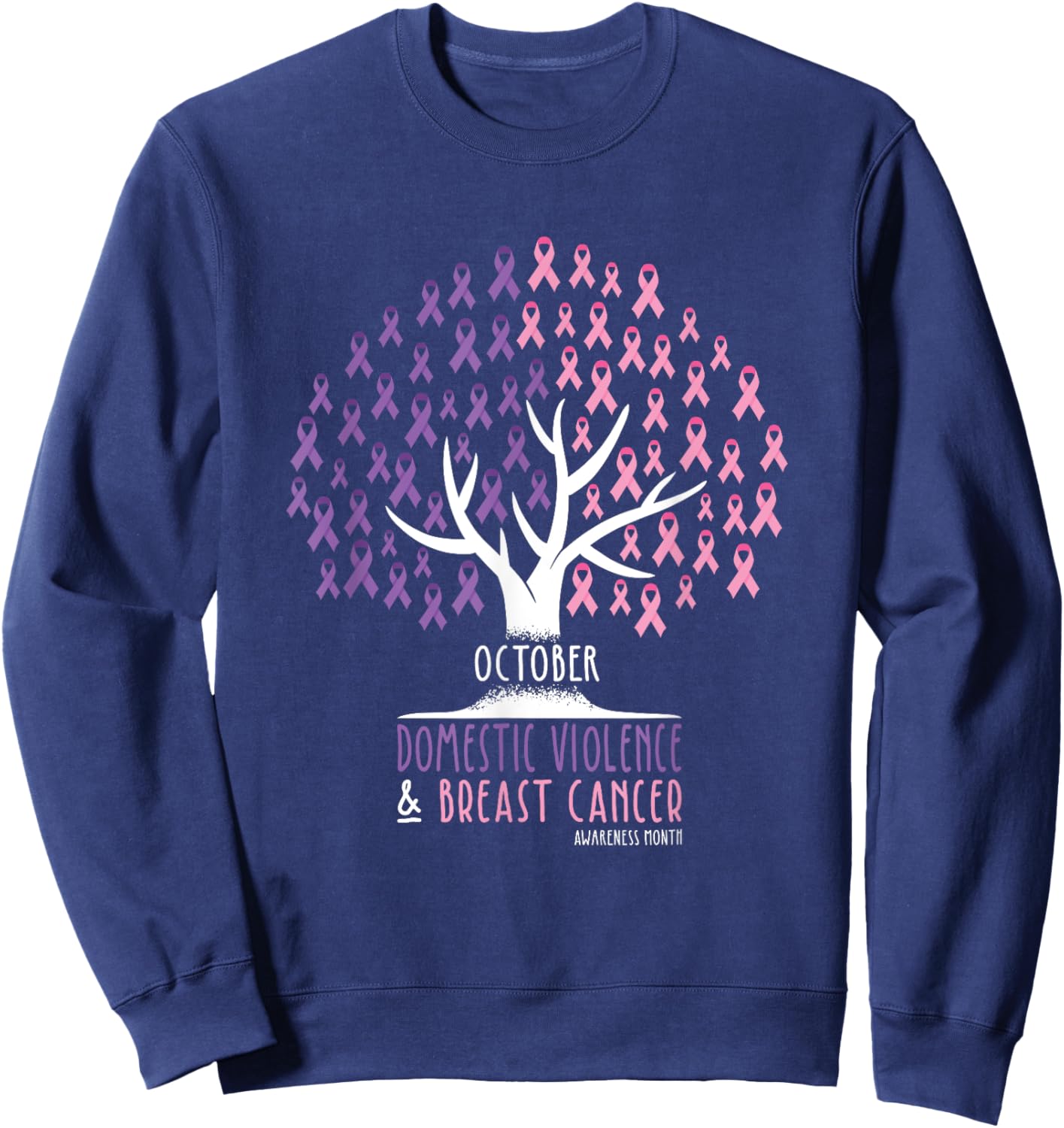 Ribbon Tree - Breast Cancer and Domestic Violence Awareness Sweatshirt - Sweatshirt | Navy