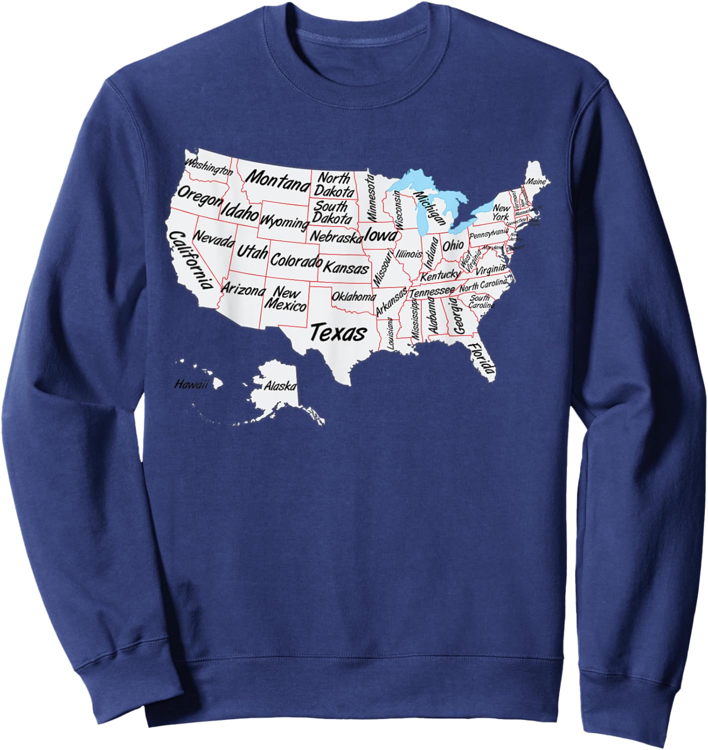 US Map with states names and border, USA map Sweatshirt - Sweatshirt | Navy