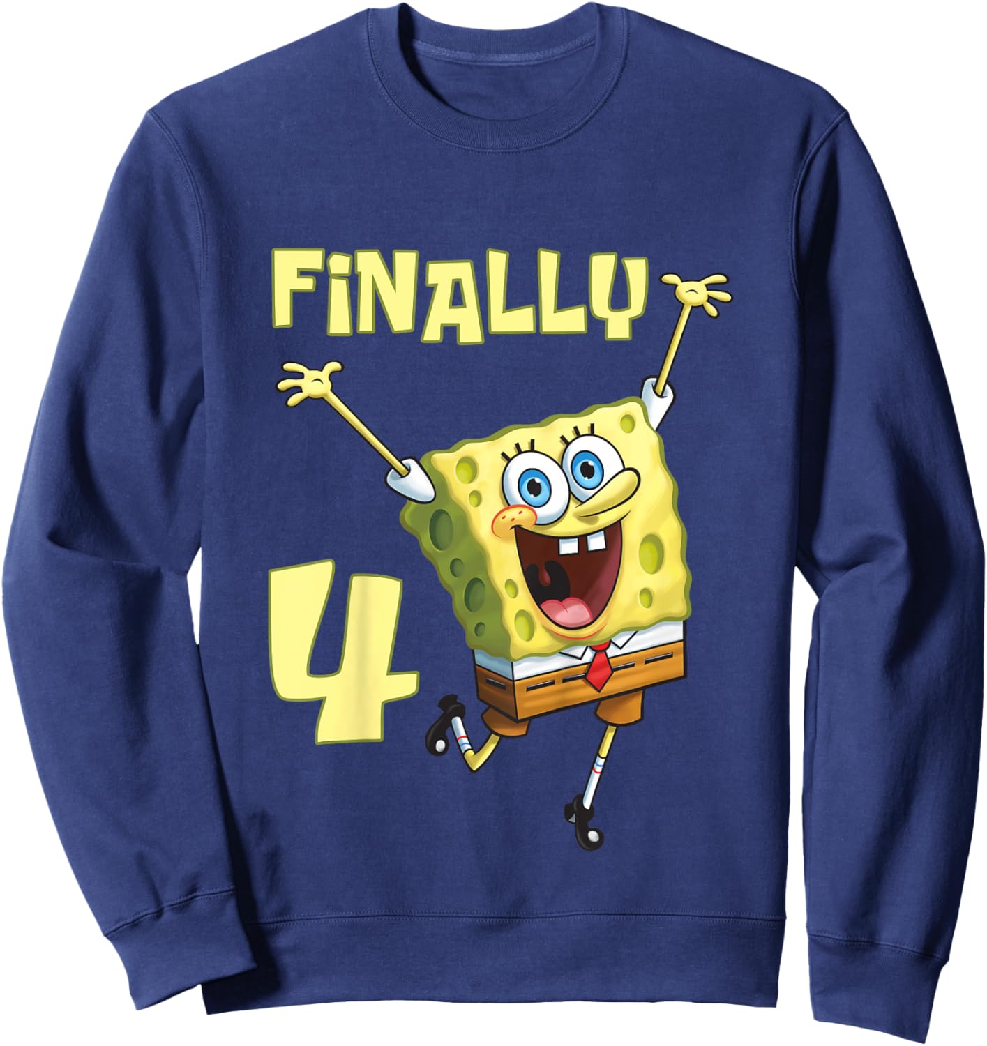 Mademark x SpongeBob SquarePants - Kids Original SpongeBob Square Pants - 4th Birthday. Finally 4. Sweatshirt - Sweatshirt | Navy