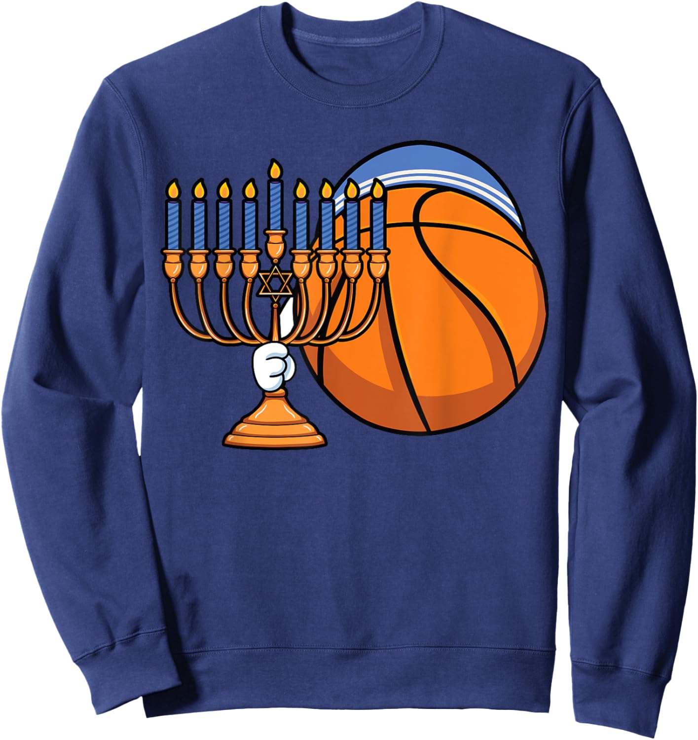 Hanukkah Basketball Festival Of Lights Chanukah Jewish Latke Sweatshirt - Sweatshirt | Navy