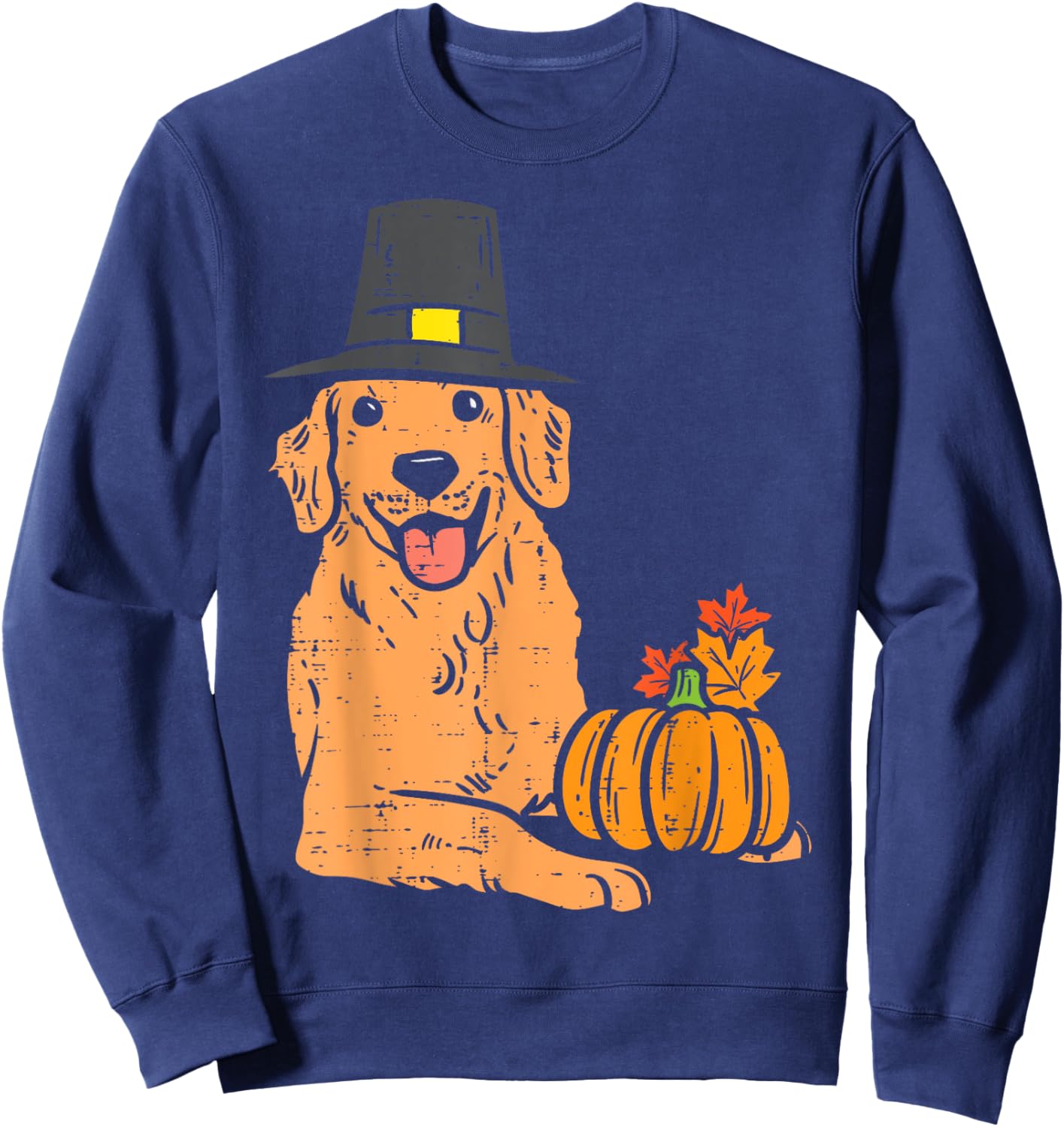 Golden Retriever Pumpkin Leaves Thanksgiving Halloween Dog Men Women Kids Sweatshirt - Sweatshirt | Navy