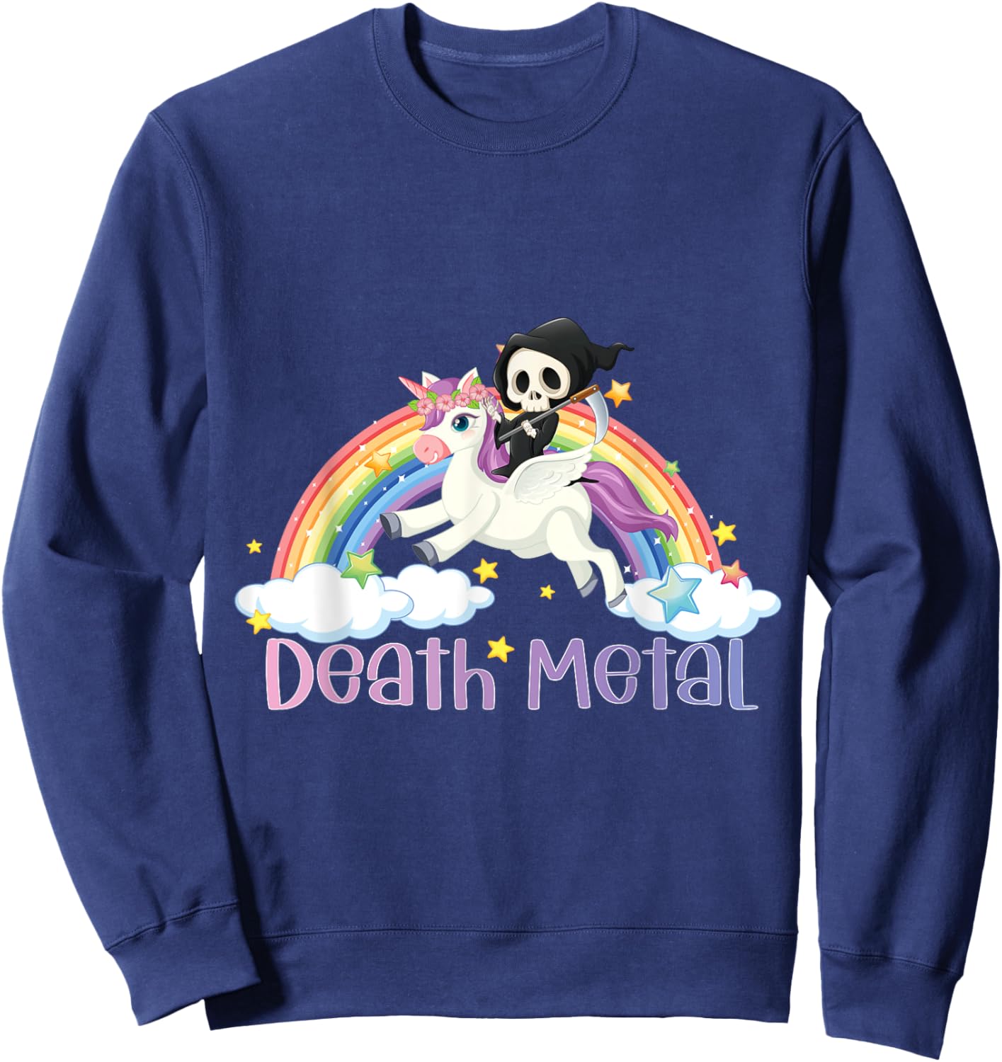 Grim Reaper Rainbow Colorful Stars Unicorn Death-Metal Sweatshirt - Sweatshirt | Navy