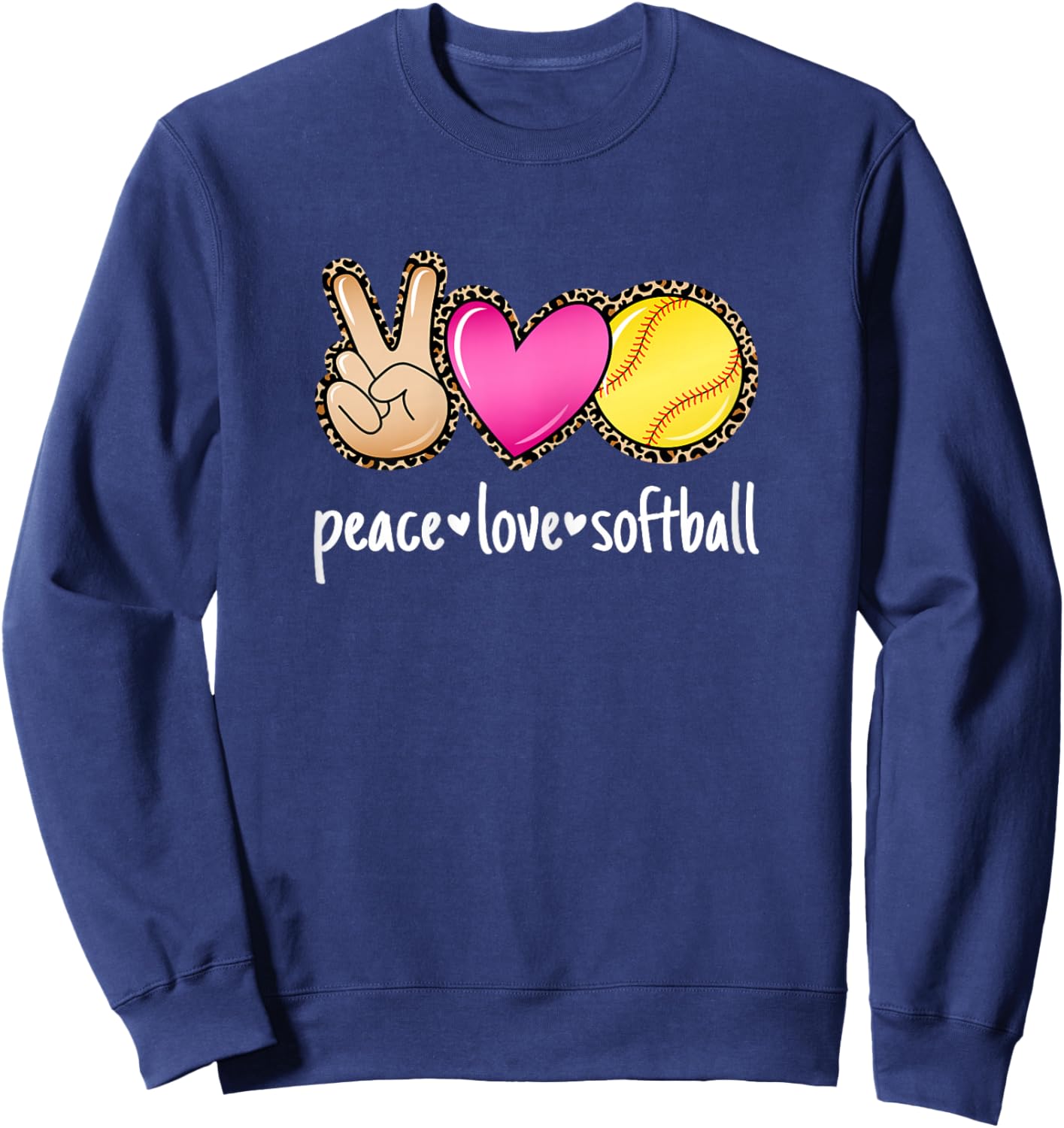 Peace Love Softball Leopard Print Women Girls Cute Softball Sweatshirt - Sweatshirt | Navy