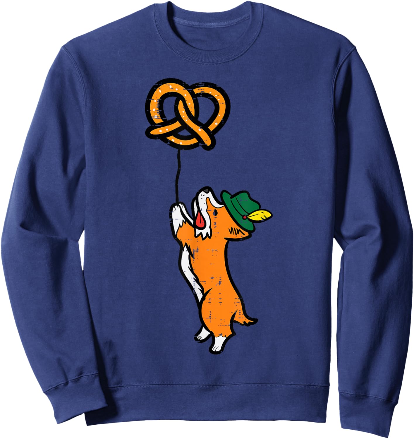 Oktoberfest Dog Corgi Pretzel German Bavarian Kids Women Men Sweatshirt - Sweatshirt | Navy