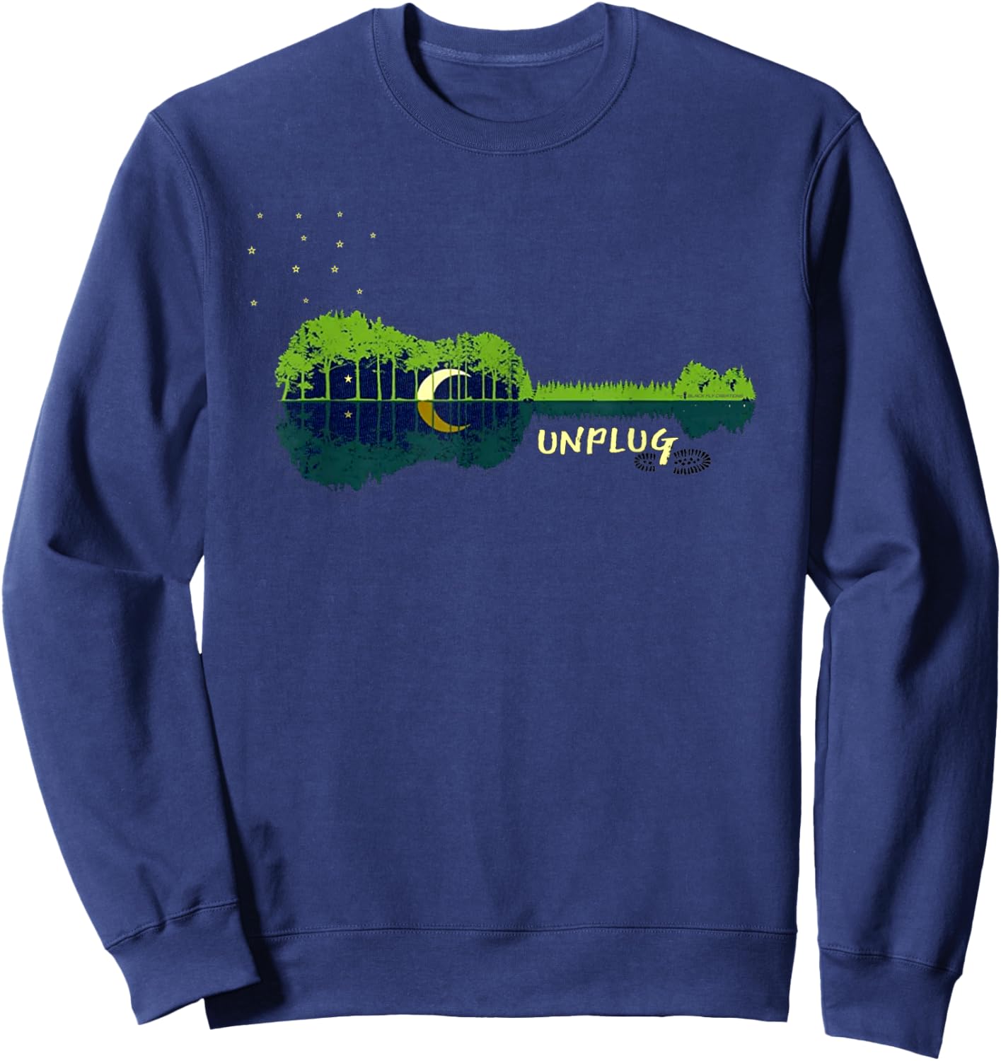"Unplug" Acoustic Guitar Forest Outdpor Camping Apparel Sweatshirt - Sweatshirt | Navy