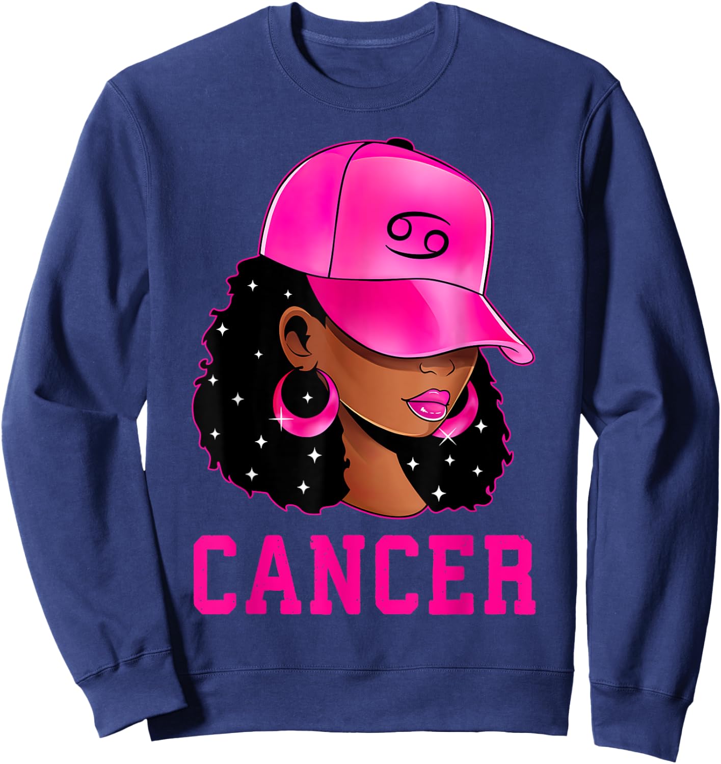 Cancer Queen Sassy Black Woman Afro Girl Zodiac Sign Sweatshirt - Sweatshirt | Navy