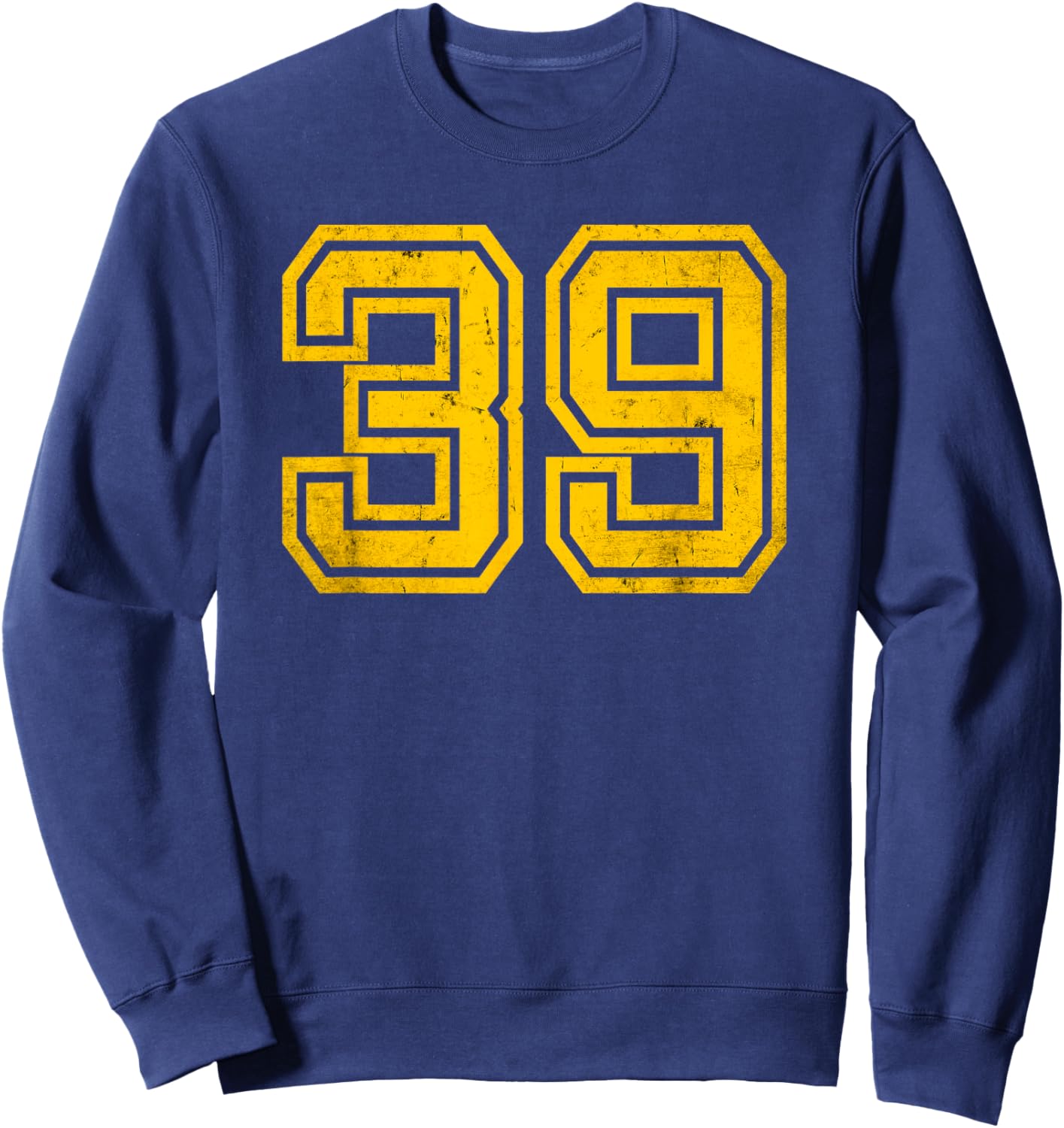 Number #39 Sports Jersey 39th Birthday Age Distress Yellow Sweatshirt - Sweatshirt | Navy