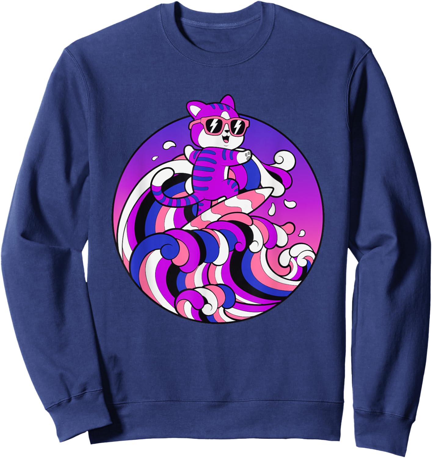 Funny Genderfluid Shirt Surfing Cat Gender Fluid Pride Flag Women Sweatshirt - Sweatshirt | Navy