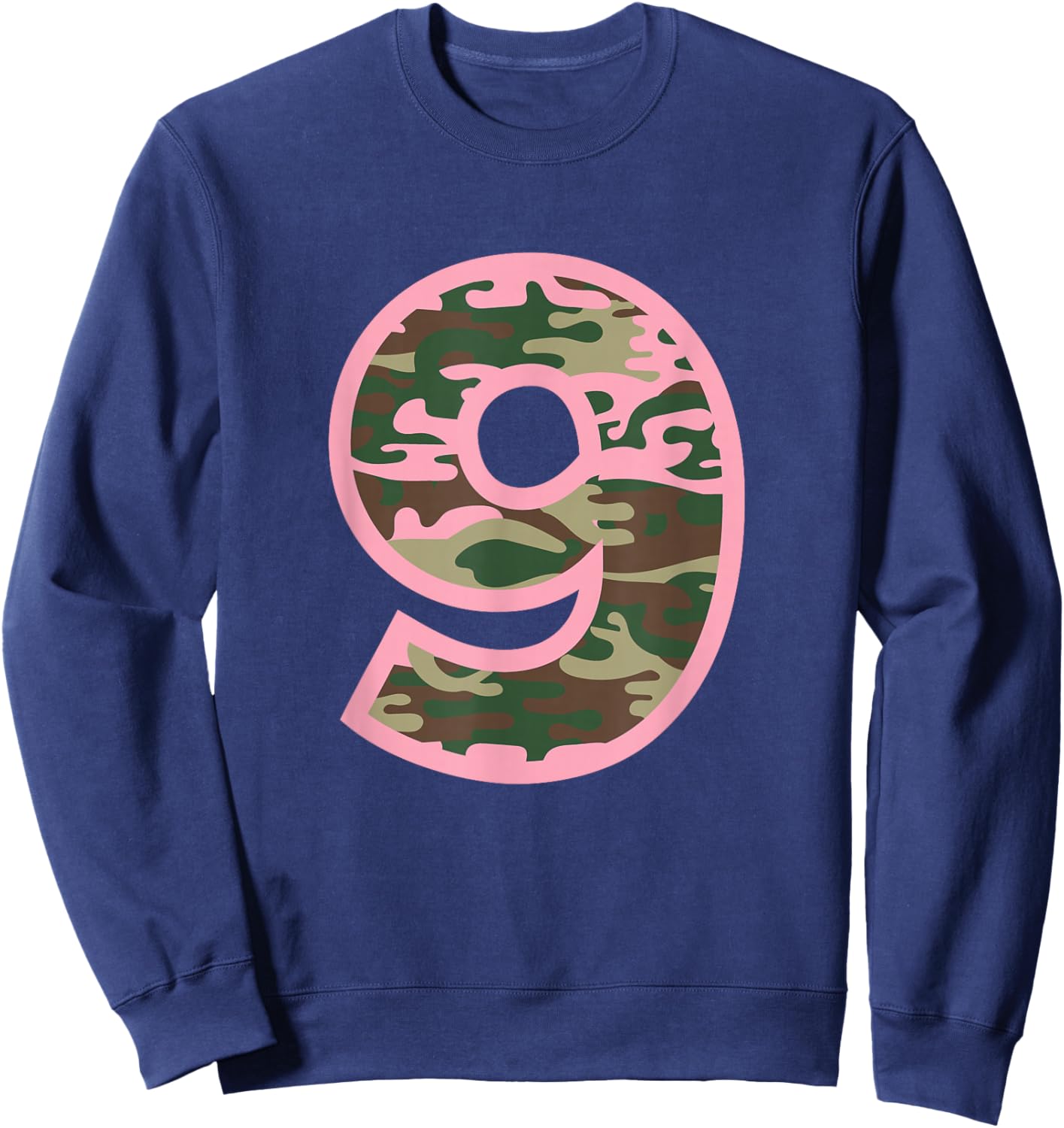 9 Ninth Birthday Army Pink Camouflage Girls Party Military Sweatshirt - Sweatshirt | Navy