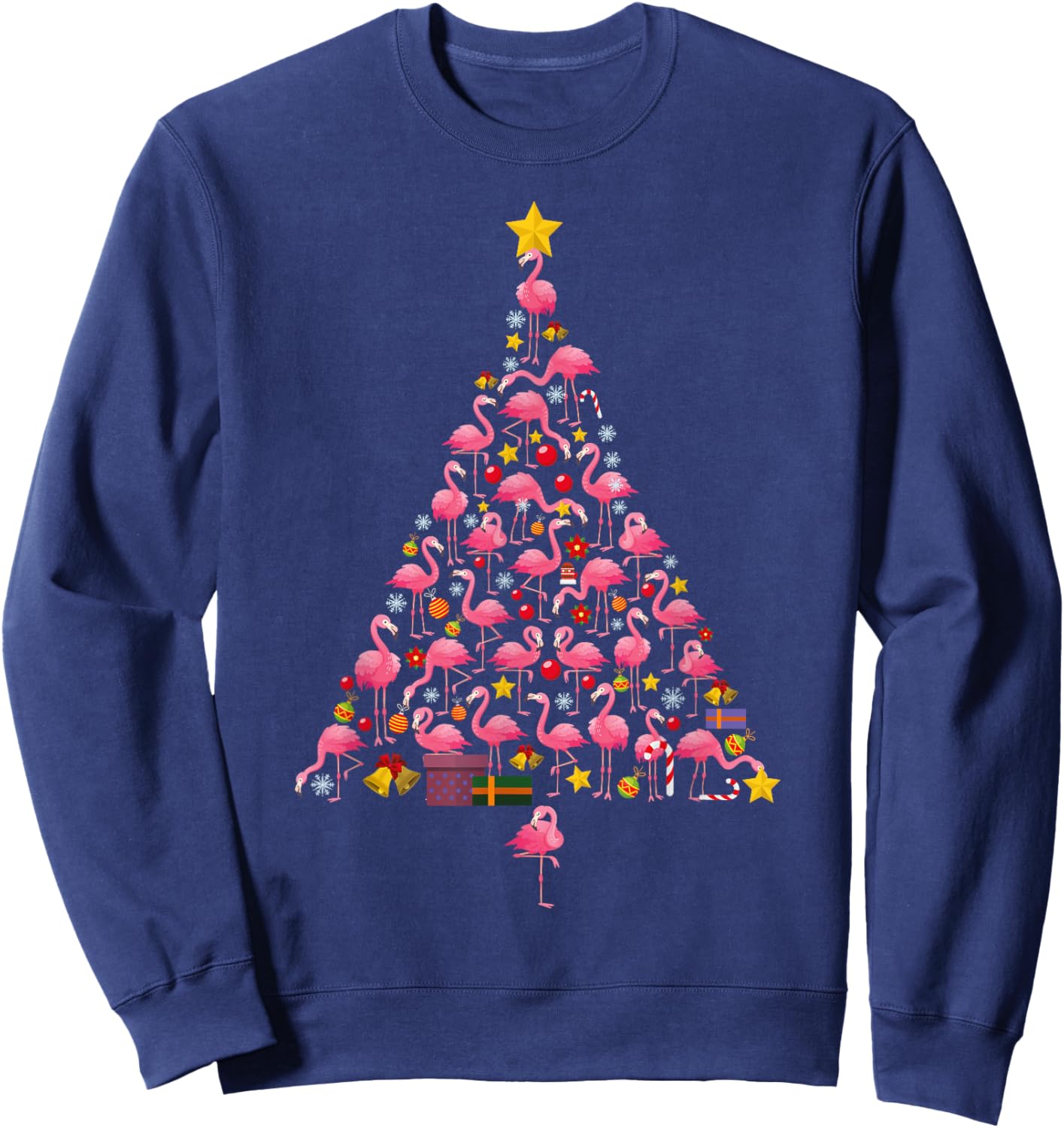 Funny Flamingo Christmas Tree Ornithologist Xmas Women Men Sweatshirt - Sweatshirt | Navy