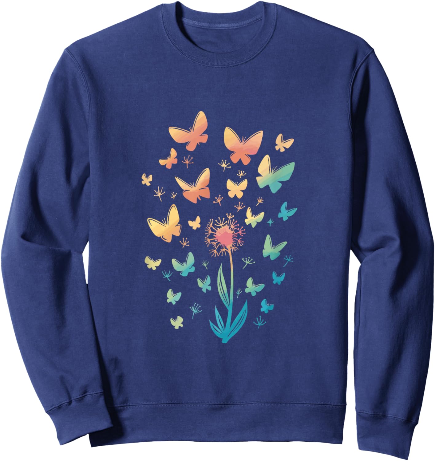 Butterfly colorful butterfly with flowers gift Sweatshirt - Sweatshirt | Navy