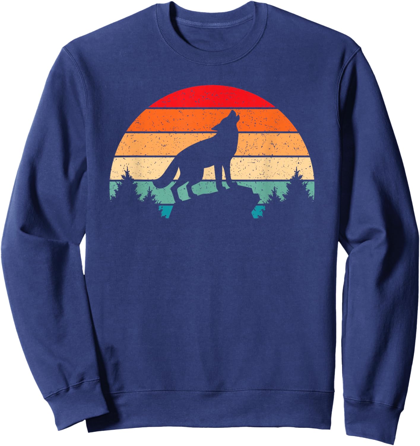 Wolf Retro Vintage Wild Animal Women Men Sweatshirt - Sweatshirt | Navy