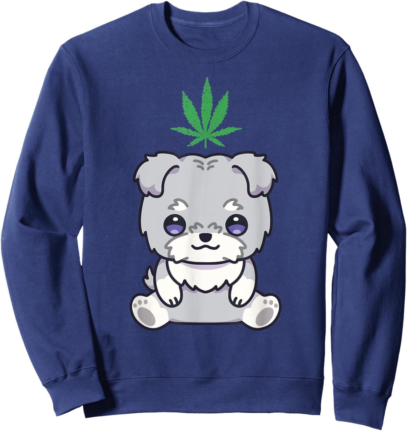 Schnauzer Dog Weed Marijuana Kawaii Anime Cannabis Leaf Sweatshirt - Sweatshirt | Navy