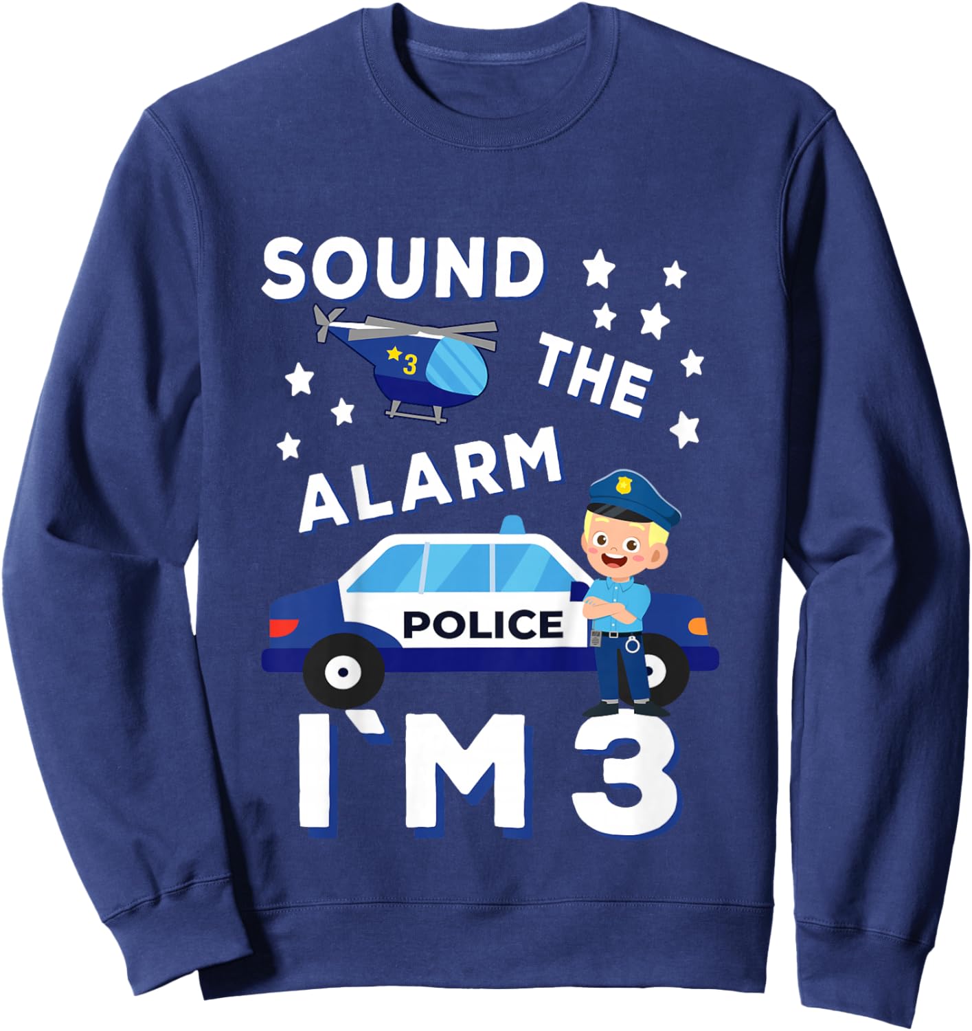 Birthday Police Fire Emergency Vehicles Kids Gifts Kids Police Car 3rd Birthday Party Boys Sweatshirt - Sweatshirt | Navy