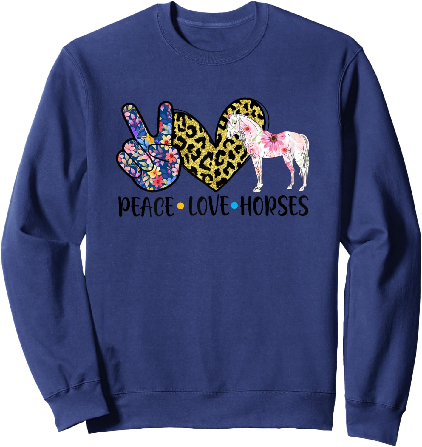 Peace Love Horses Cute Horse Lover Teen Girls Sweatshirt - Sweatshirt | Navy