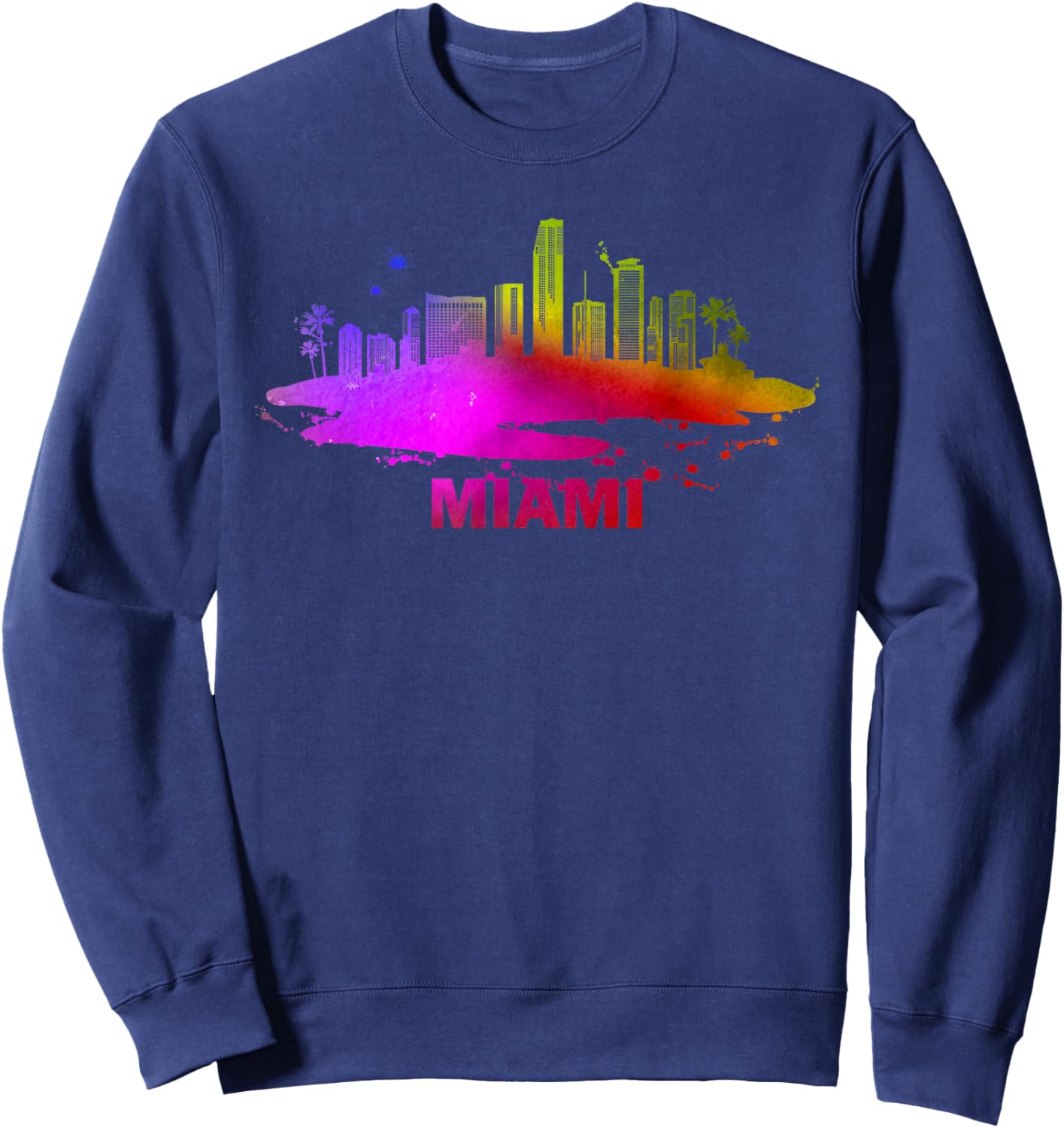 Colorful Miami Cityscape Souvenir - Miami Skyline Sweatshirt - Sweatshirt | Navy
