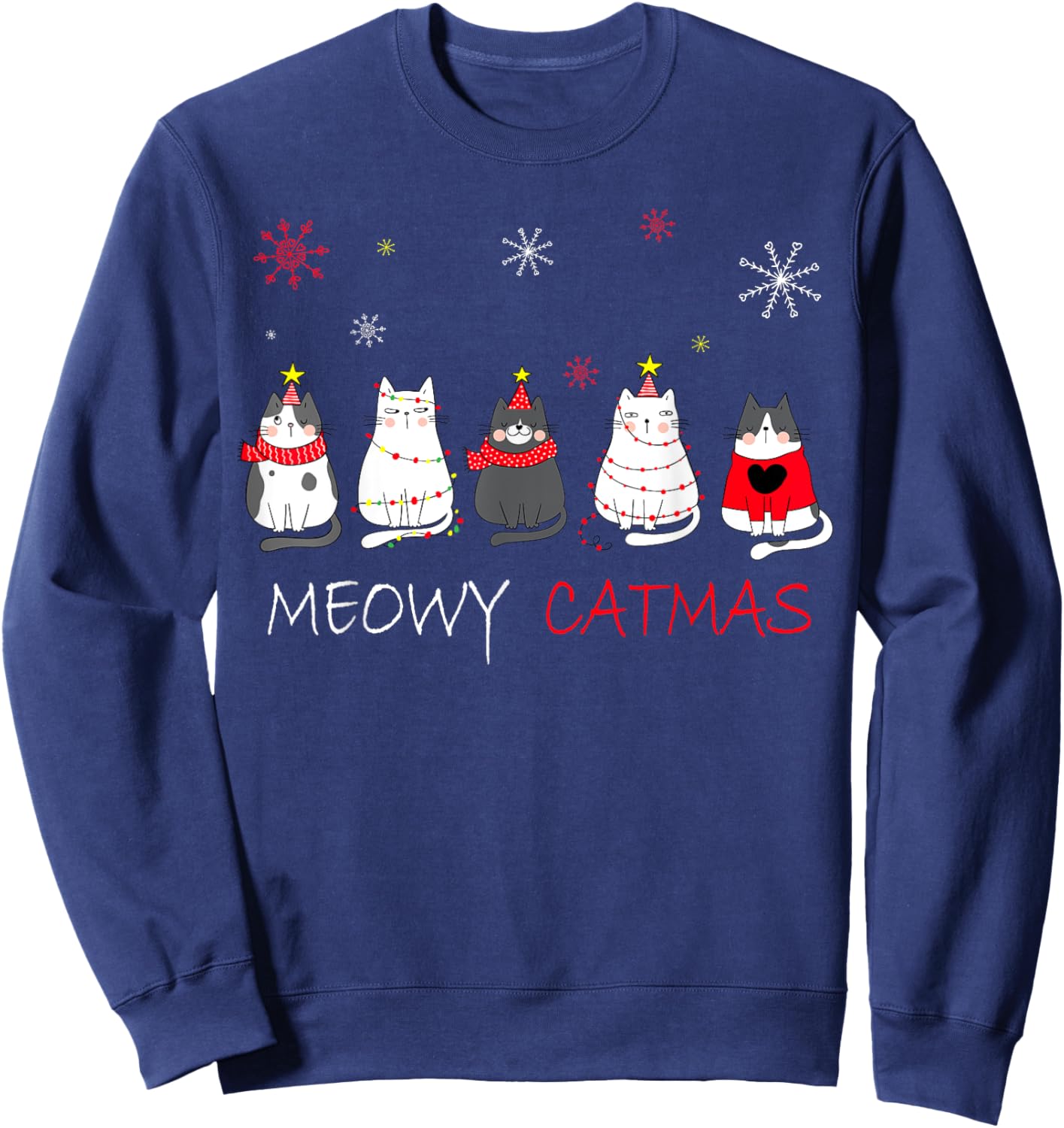 Meowy Catmas Christmas Funny Cats Sweatshirt - Sweatshirt | Navy