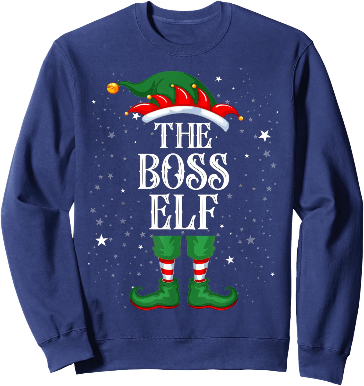 Christmas Elf Matching Family Group Funny The Boss Elf Sweatshirt - Sweatshirt | Navy