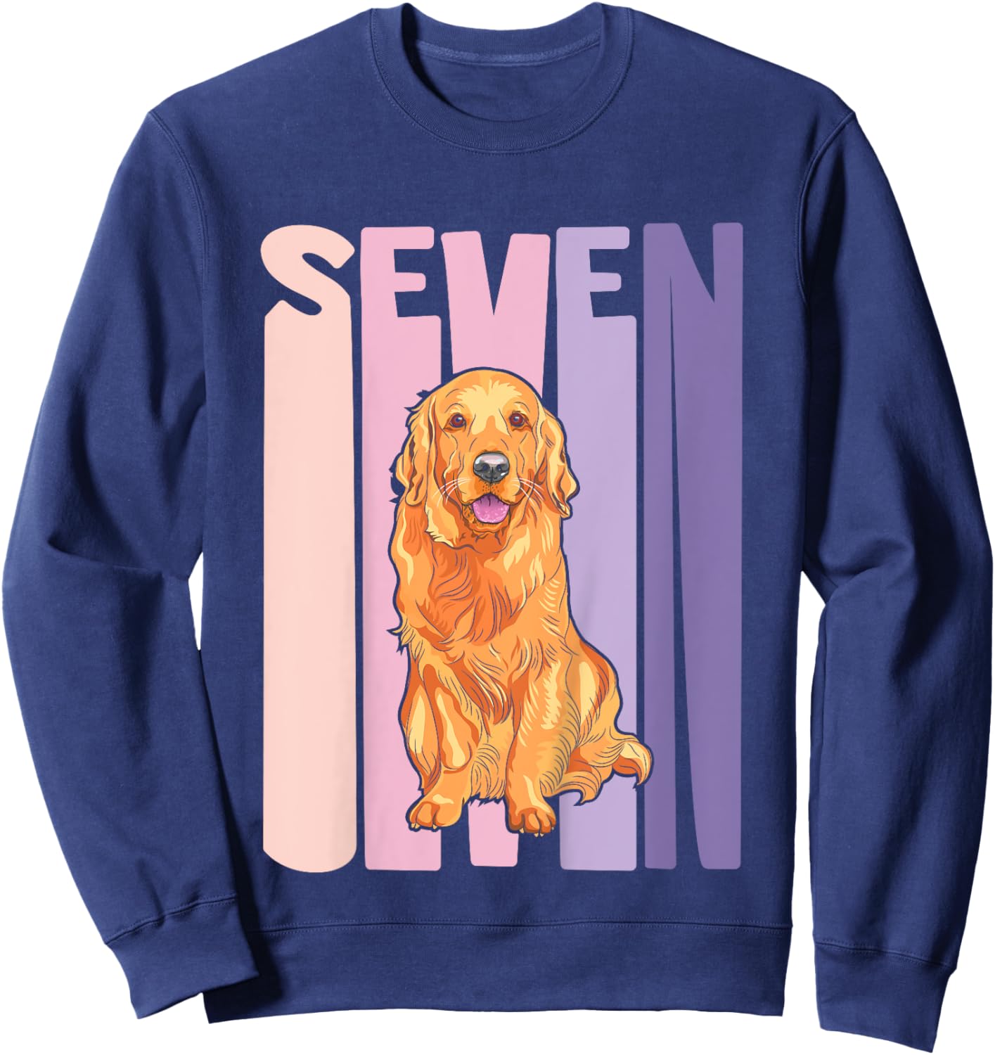 7 Year Old Golden Retriever Lover Birthday Girl Sweatshirt - Sweatshirt | Navy