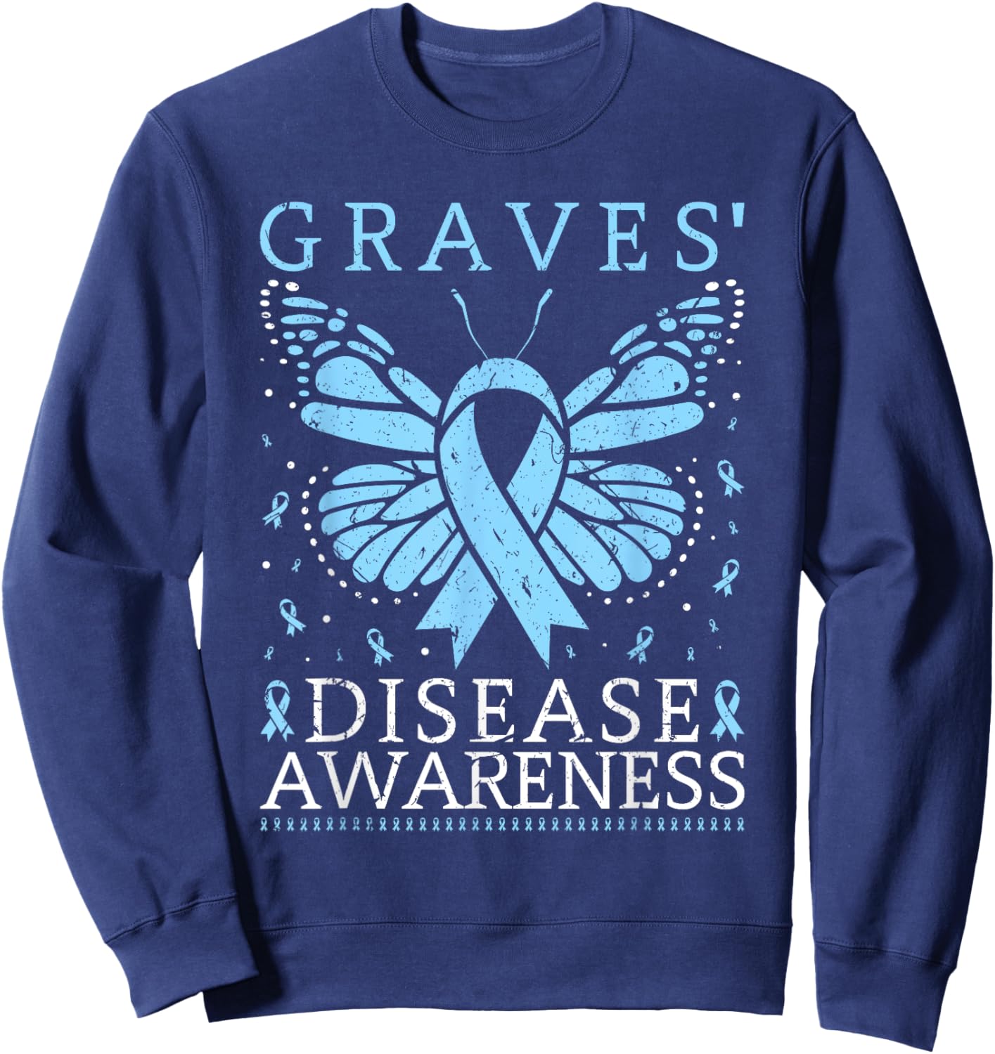 Graves Disease Awareness Butterfly Ribbon Thyroid Sweatshirt - Sweatshirt | Navy