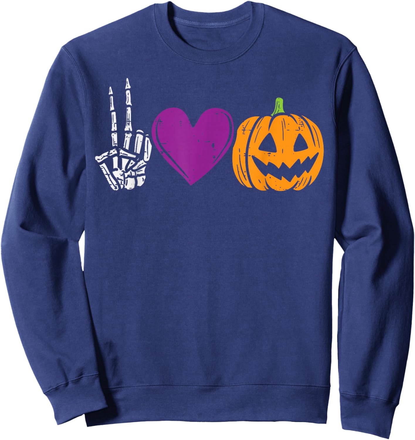 Skeleton Peace Heart Pumpkin Funny Halloween Men Women Kids Sweatshirt - Sweatshirt | Navy