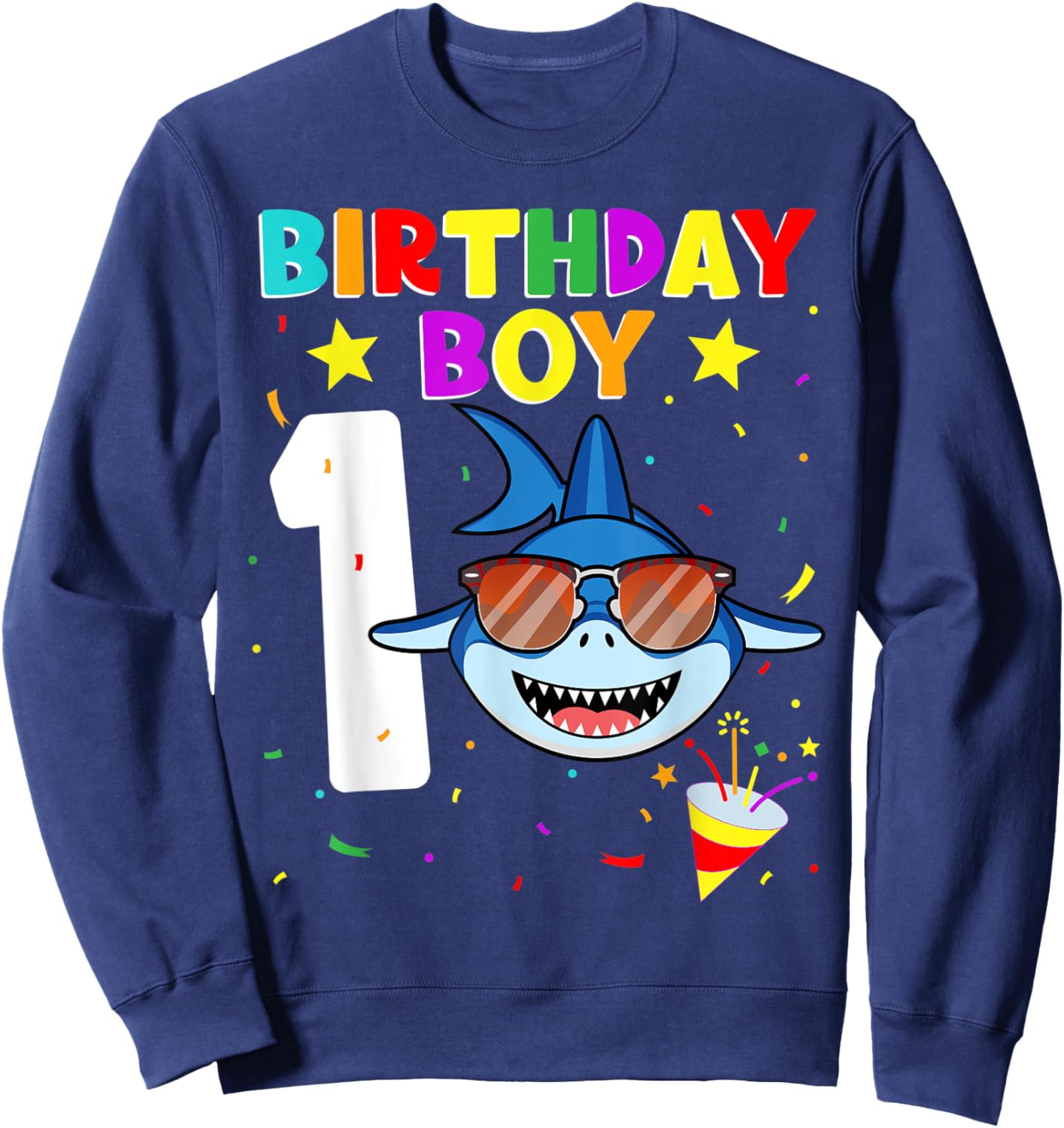 Shark Birthday 1 Year Old 1st Birthday Boy Matching Family Sweatshirt - Sweatshirt | Navy