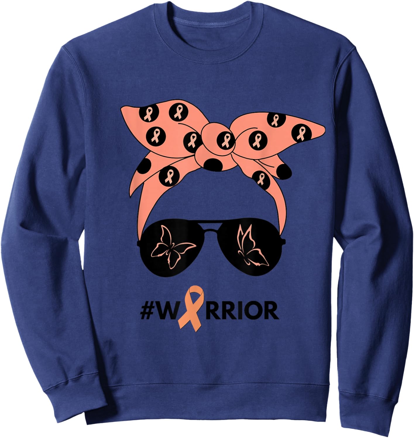 Peach Ribbon Uterine Endometrial Cancer Warrior Bandana Sweatshirt - Sweatshirt | Navy