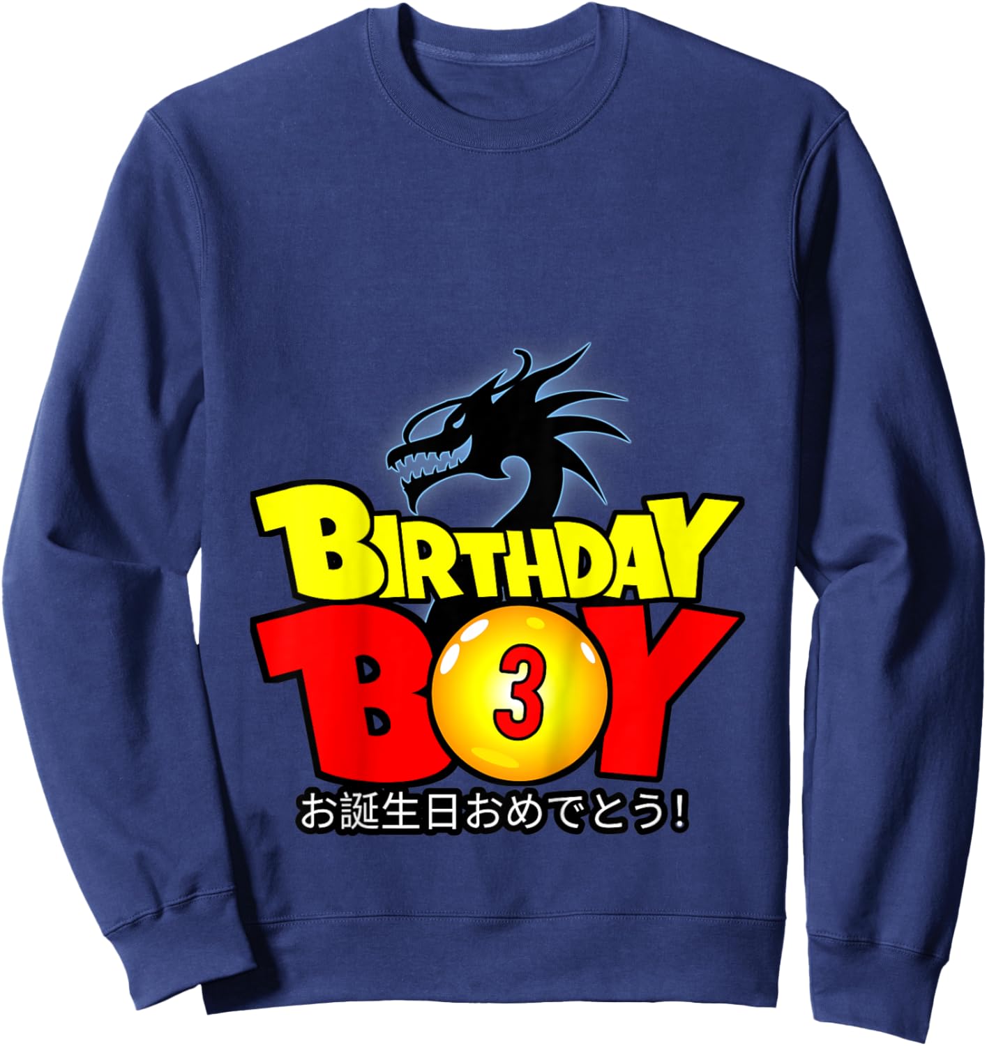 Kids 3 Year Old 3rd Dragon Anime Style Birthday Gift Boys Sweatshirt - Sweatshirt | Navy